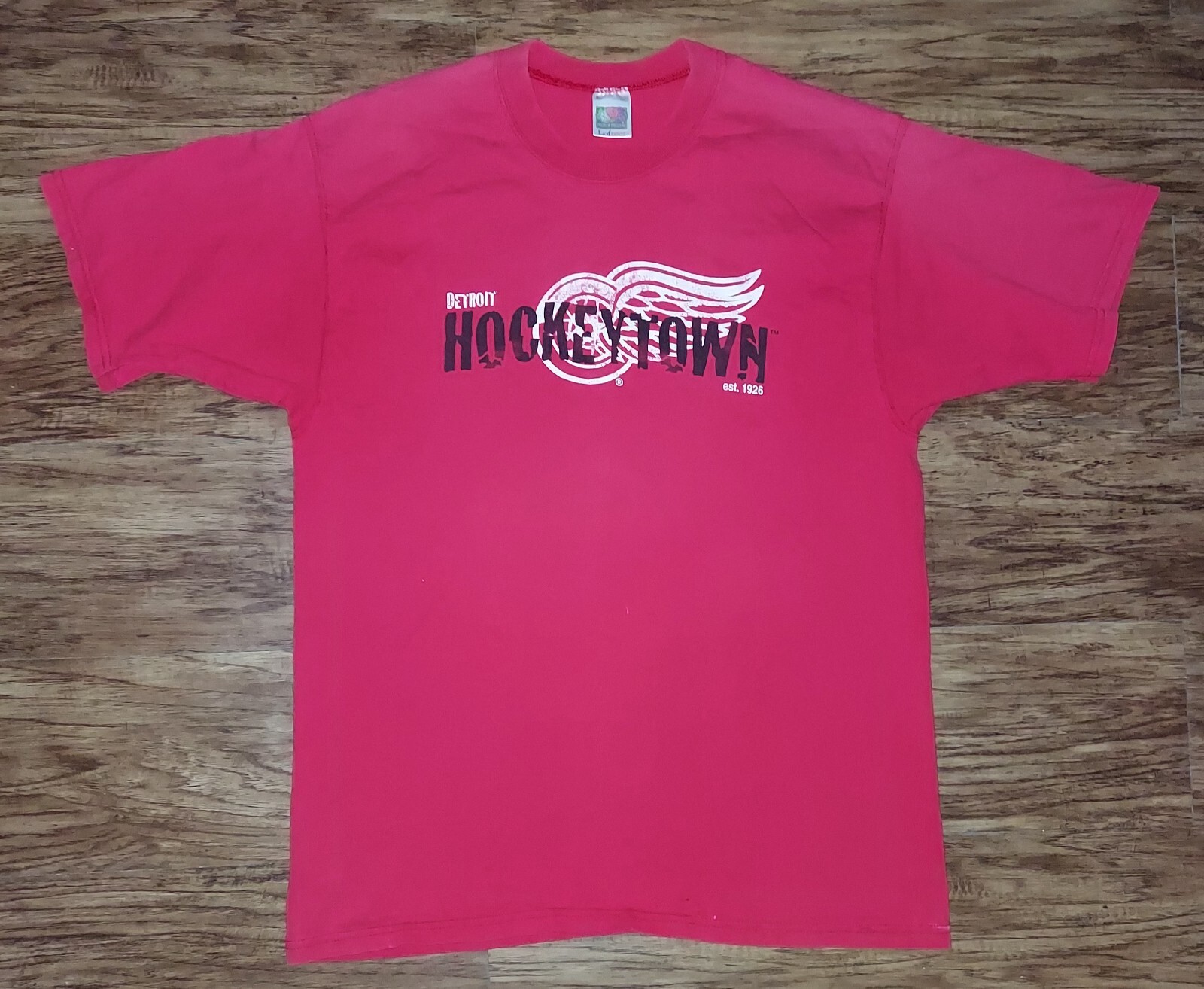 VTG DETROIT RED WINGS Hockey T-Shirt Large HOCKEYTOWN Front & Back Hit Made USA