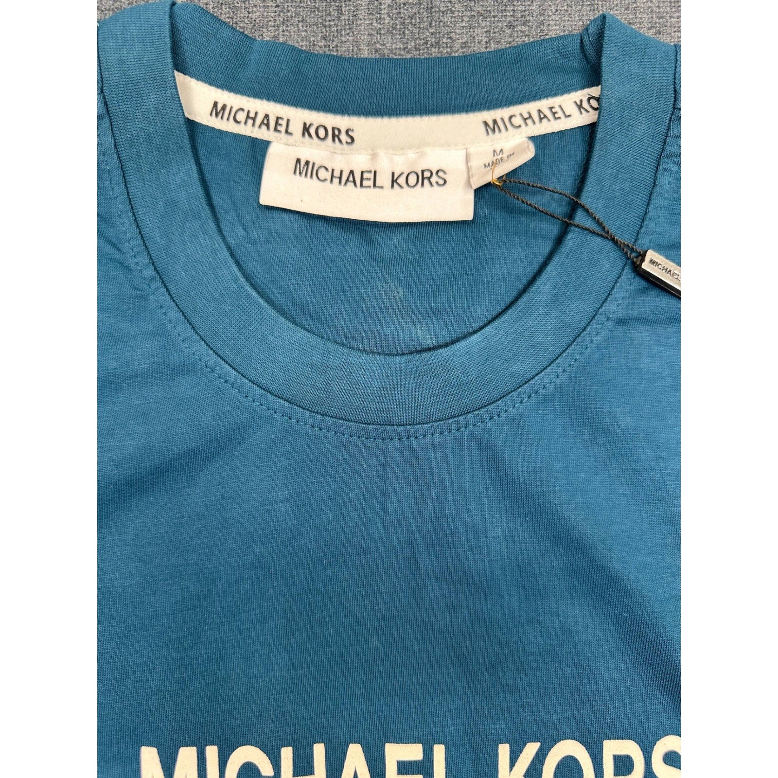 Michael Kors Mens Peacock Blue Graphic Wave Logo T-Shirt M NEW