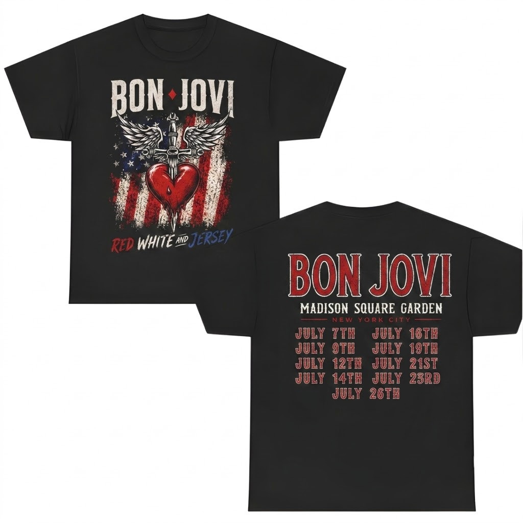 Bon Jov! Forever Tour 2026 MSG NYC Red White Jersey T Shirt All Sizes CB1458