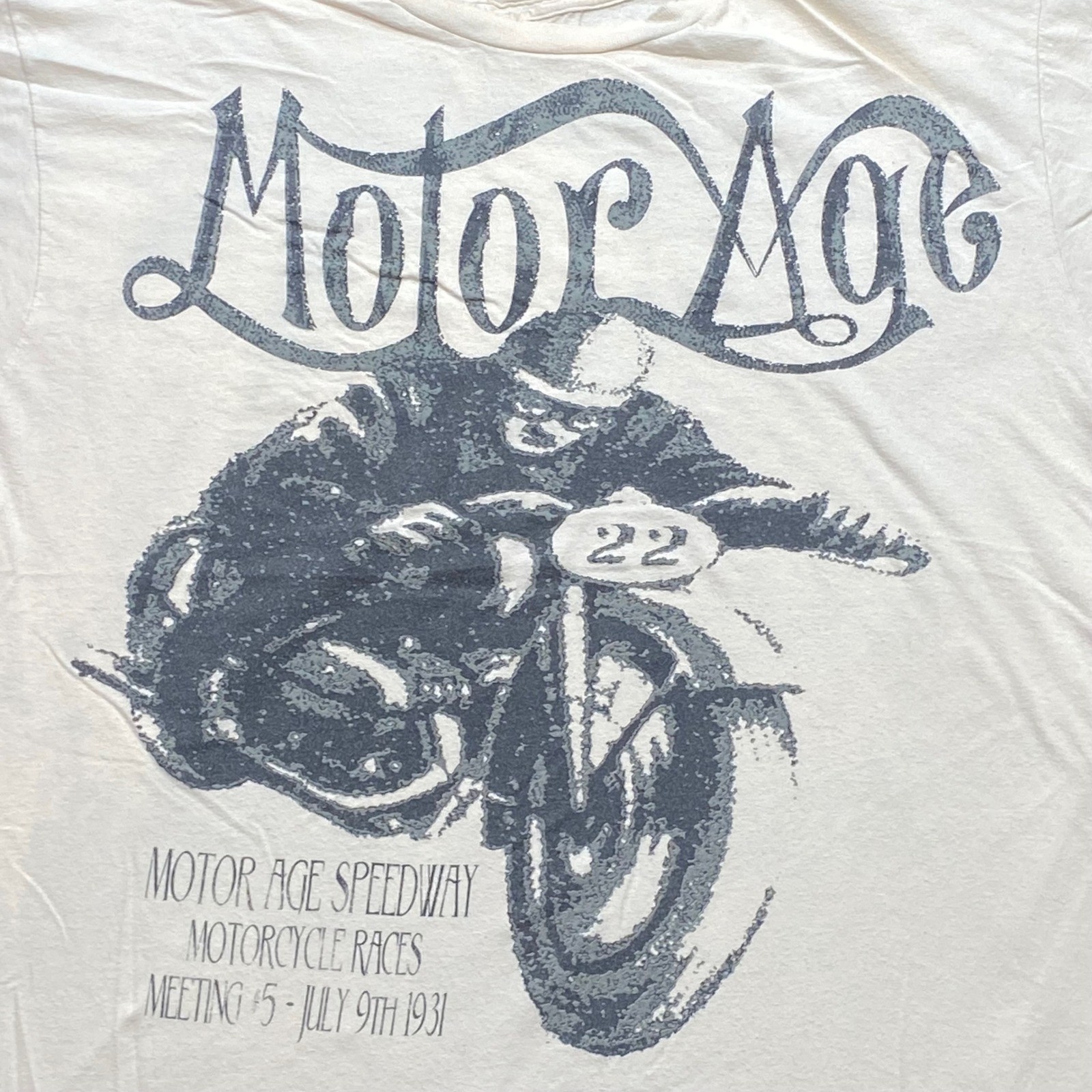 Motor Age Speedway Motorcycle Graphic TShirt Sz XXL Mens Cream Biker Retro 1931