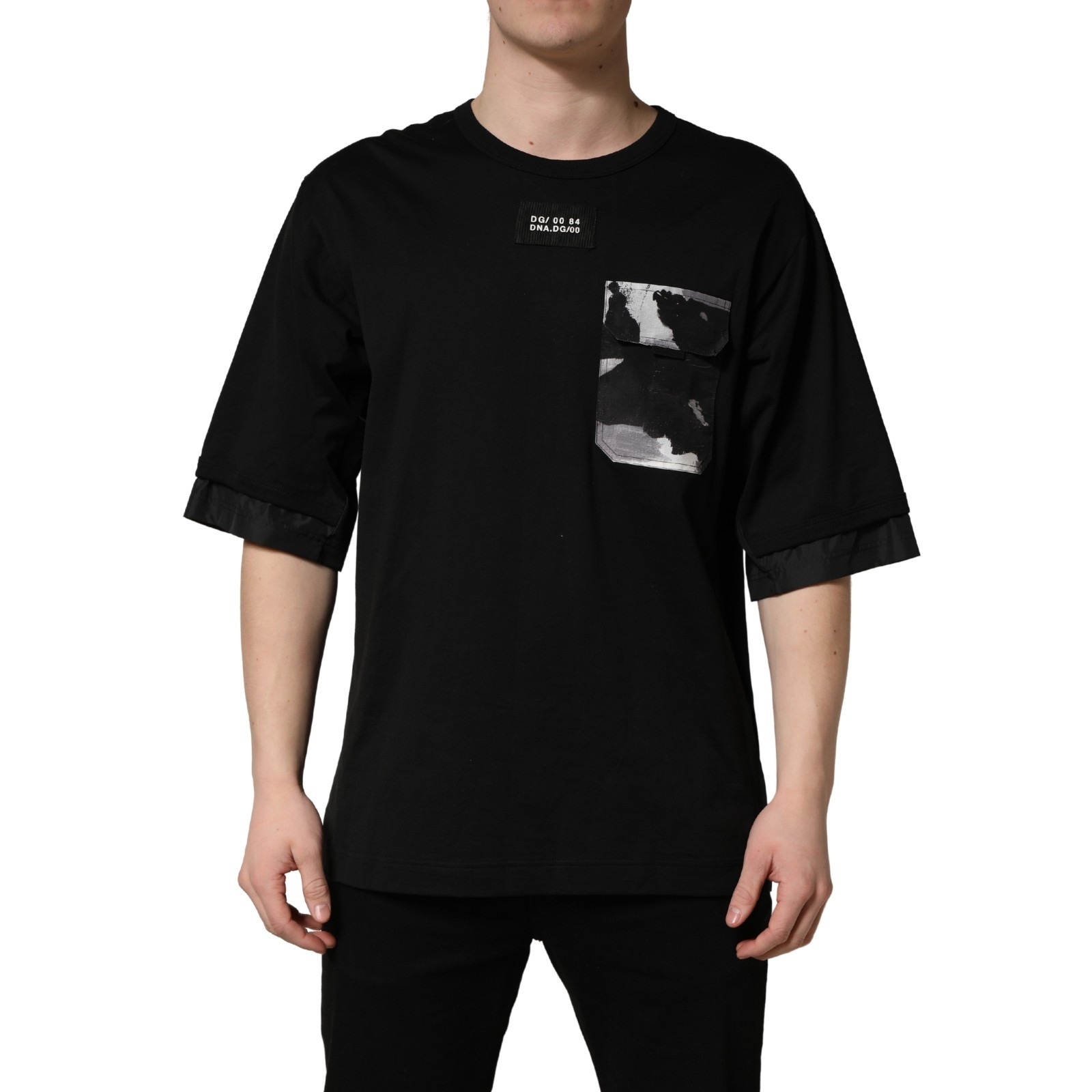 DOLCE & GABBANA T-shirt Black Camouflage Pocket Oversized Men Cotton IT48/US38/M