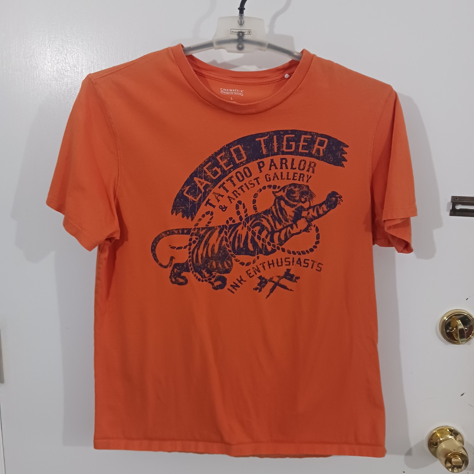 Cremieux T Shirt Size L Orange Caged Tiger Tattoo Parlor Ink Enthusiasts