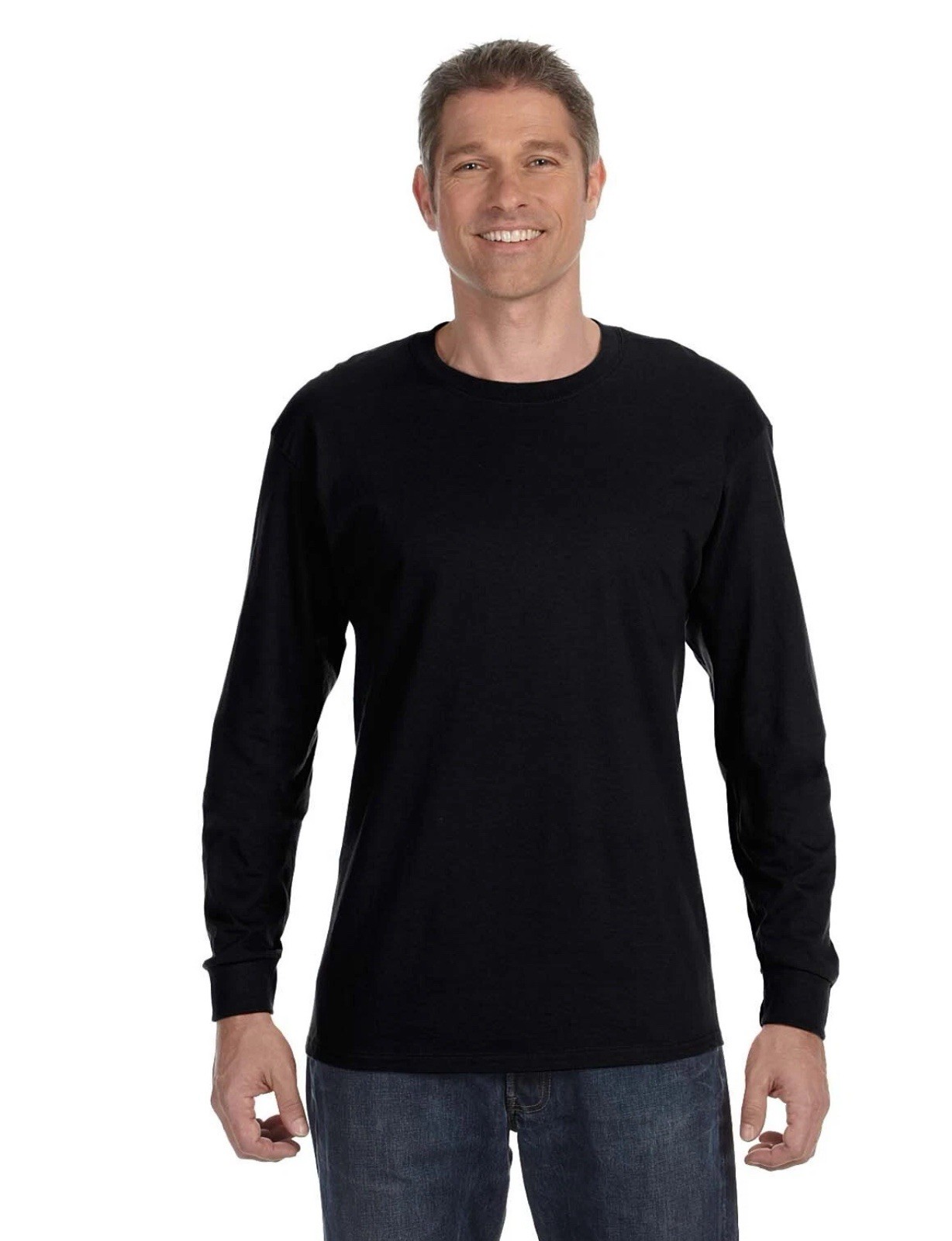 Gildan Men’s Long Sleeve T-Shirt Heavy Cotton Plain Blank Black Tee Sz 4XL New