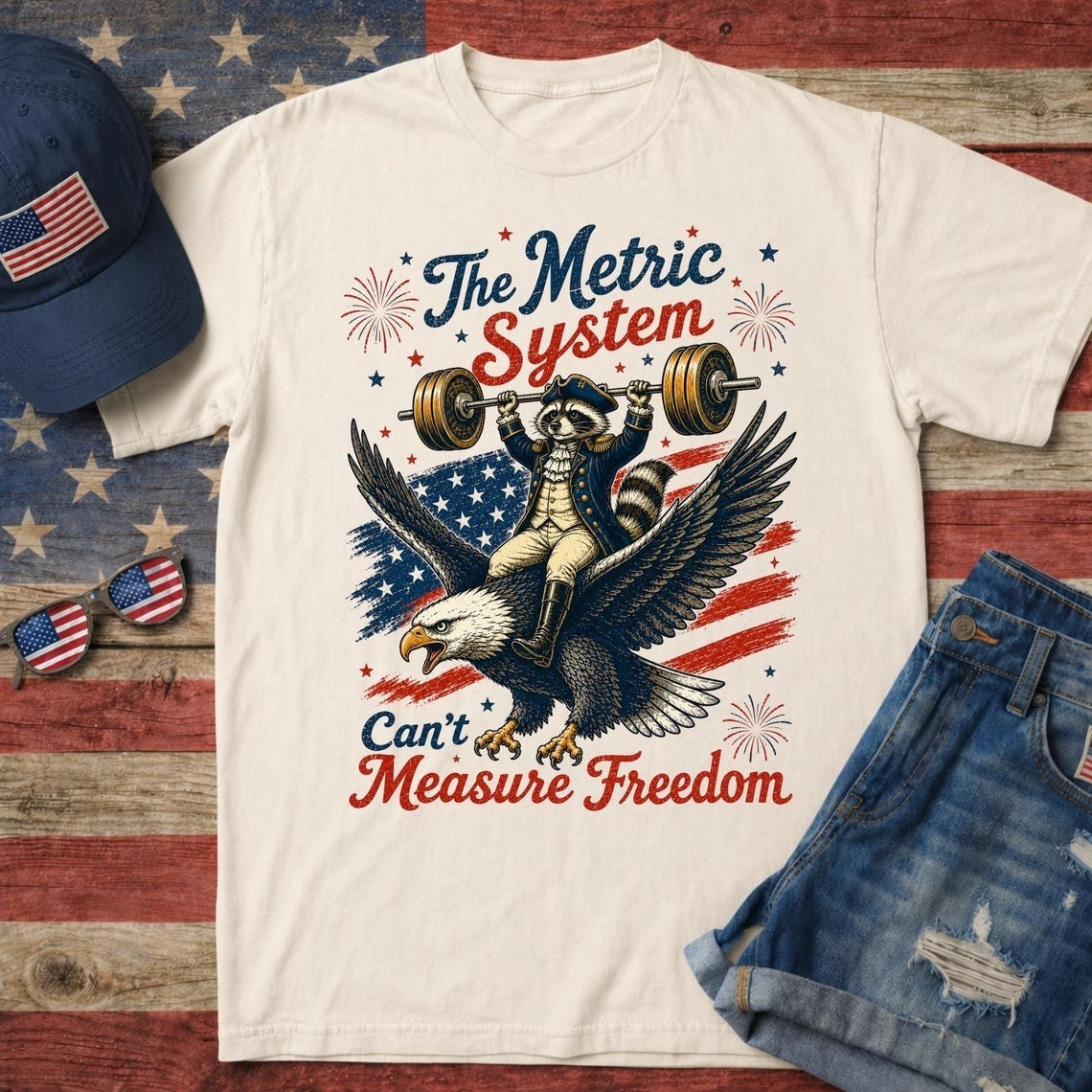 Metric System Cant Measure Freedom T-Shirt, Funny Raccoon Gym 4th Of July Gift
