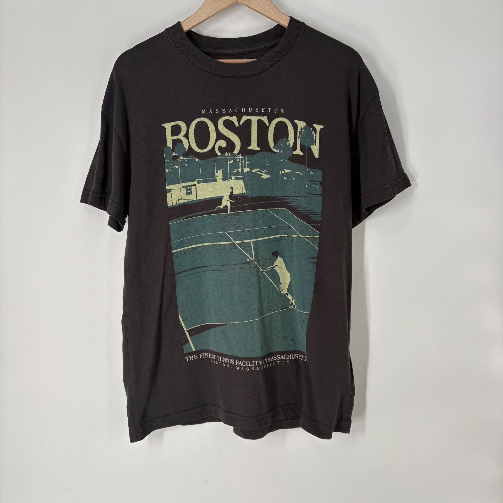 Abercrombie & Fitch Mens Boston Tennis Graphic T-Shirt Gray Large Preppy Retro