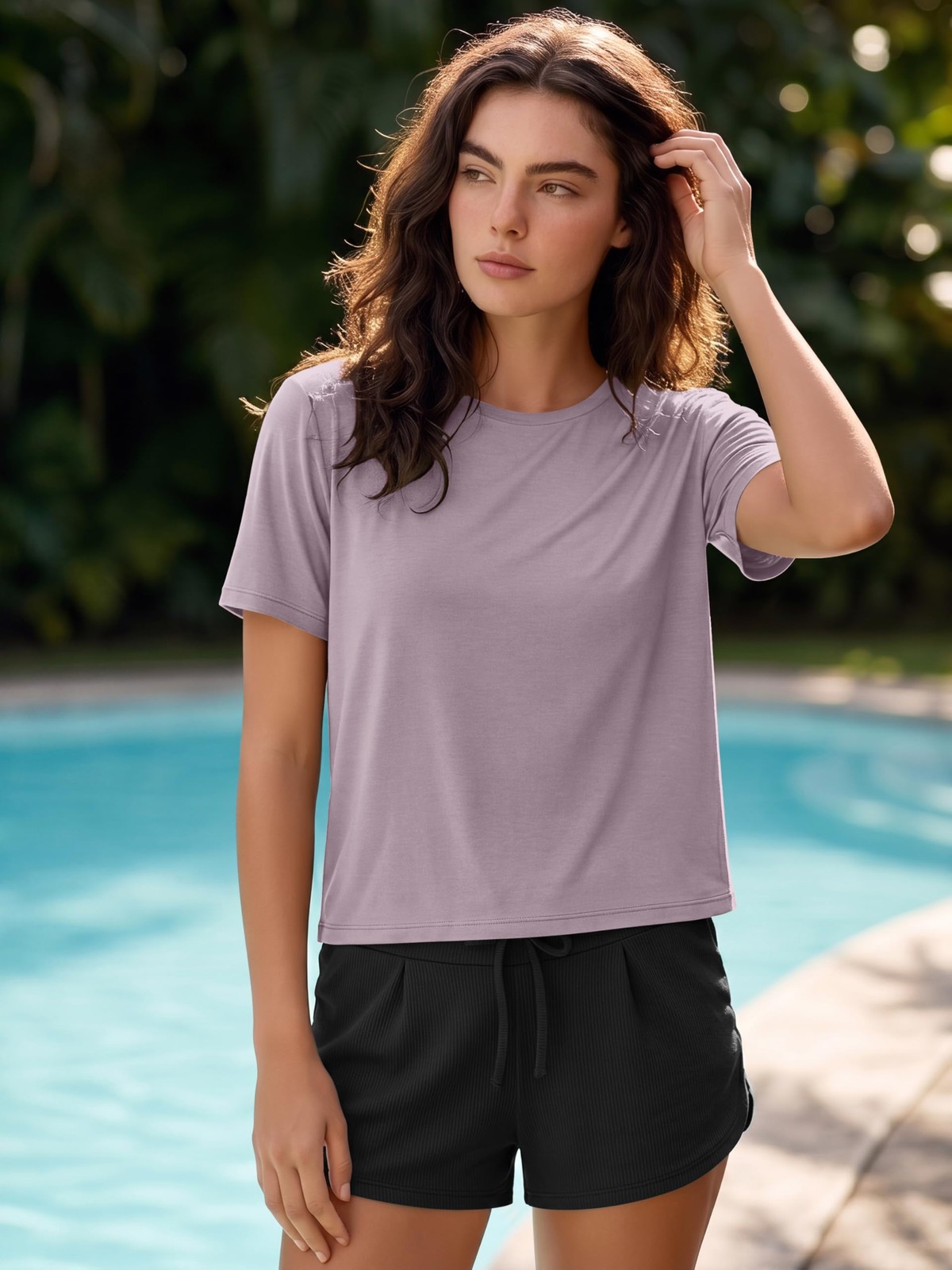 Ododos Modal Soft Short Sleeve Shirts For Women Crew Neck Yoga Tee Casual