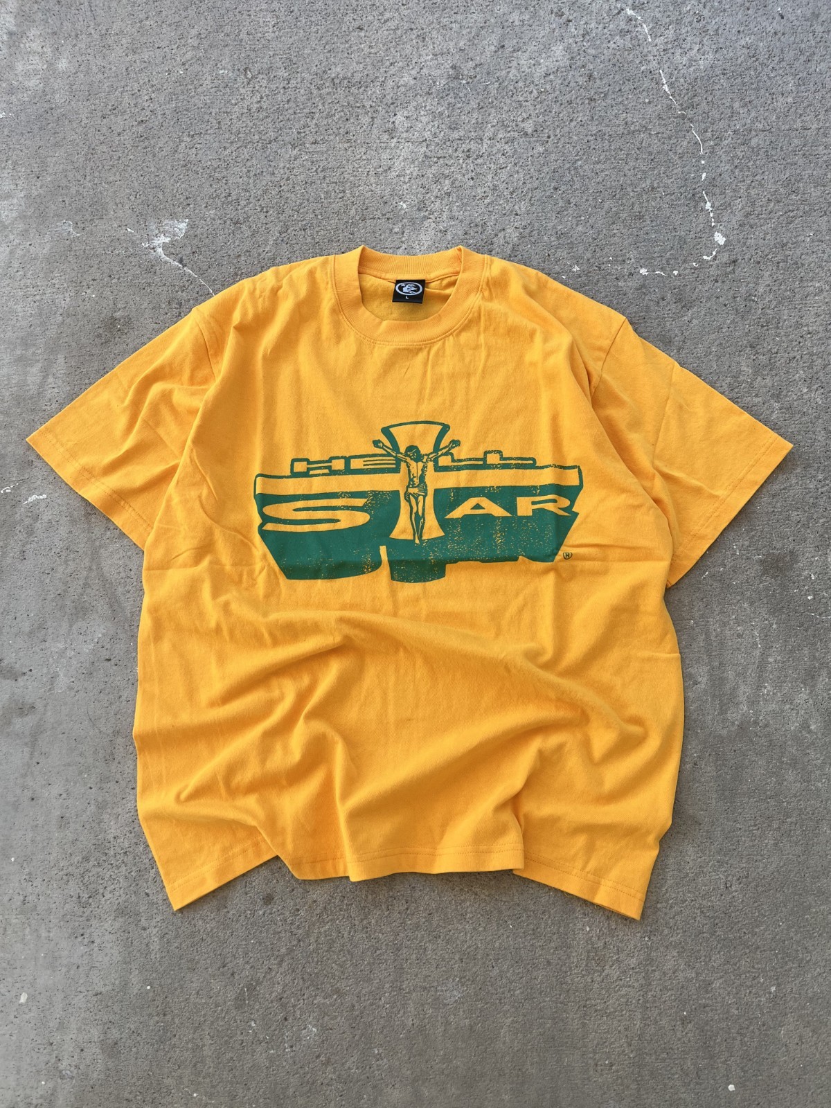 Hellstar Studios Path To Paradise Jesus Tee Golden Yellow Green Print Cross New