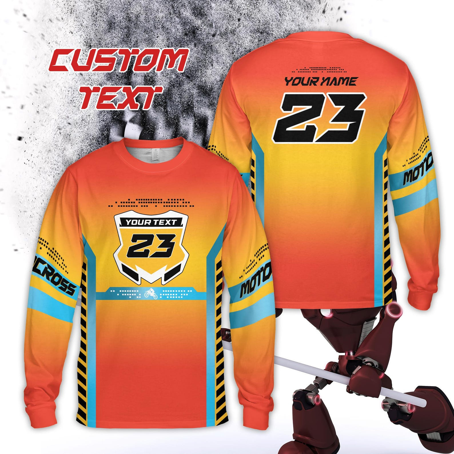 Personalized Neon Motocross Long Sleeve Shirt, Custom Rider Name Number