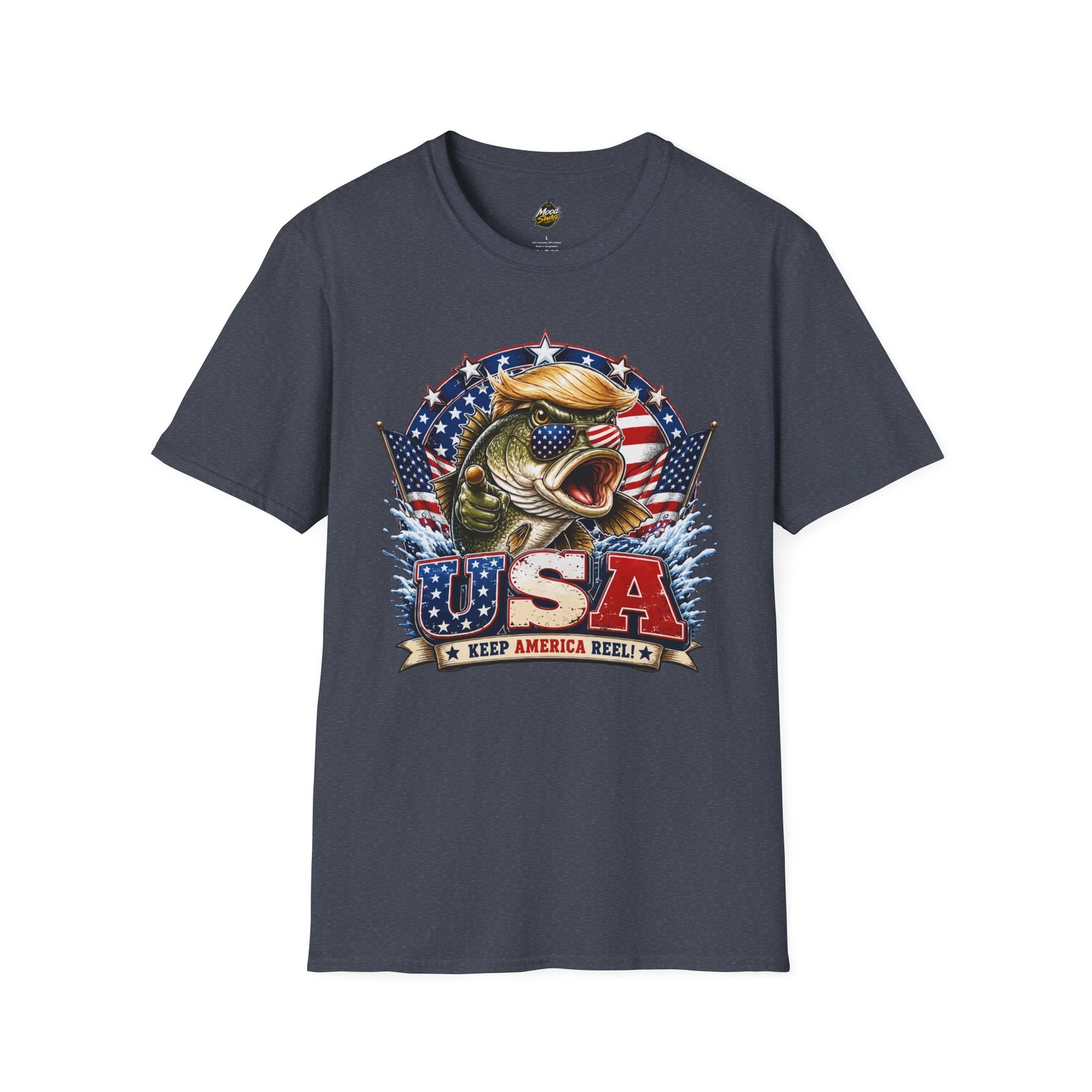 Patriotic USA Fish Shirt | Trump Wig Fishing American Pride Graphic Tee