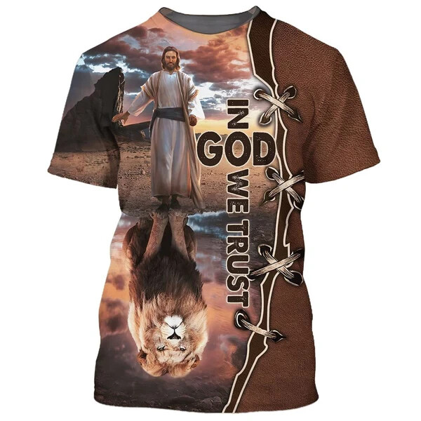 In God We Trust Jesus And The Lion 3D Shirt All Over Print Shirt Full Size S-5XL