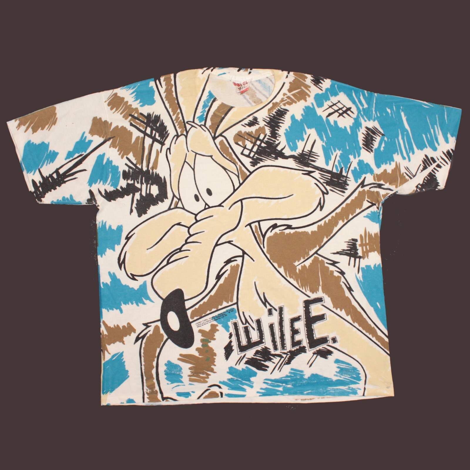 Wile E Coyote Looney Tunes T Shirt size XL Allover AOP Vintage 90s Single Stitch