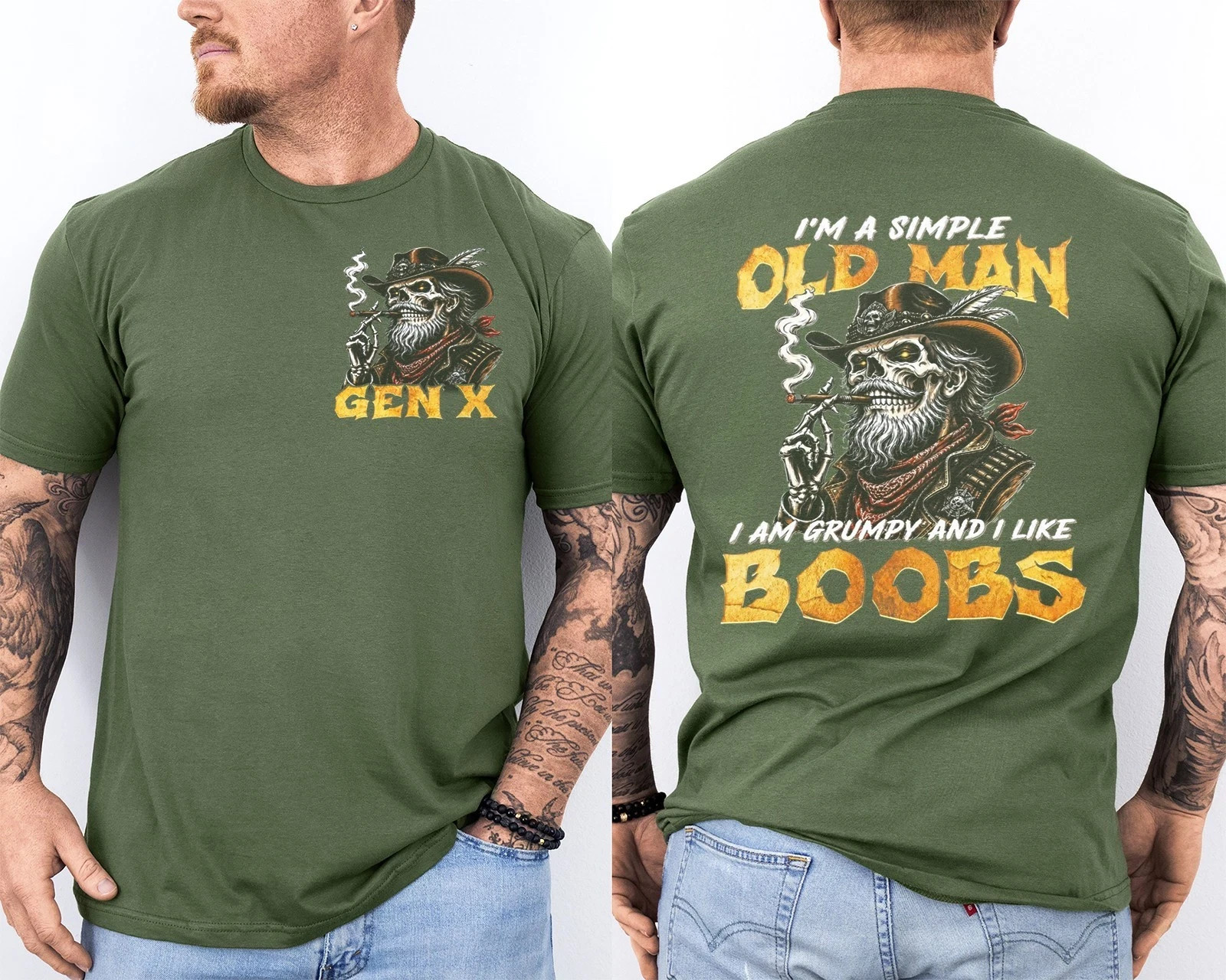 Gen X I’m A Simple Old Man I Am Grumpy and I Like Boobs Front & Back T-Shirt
