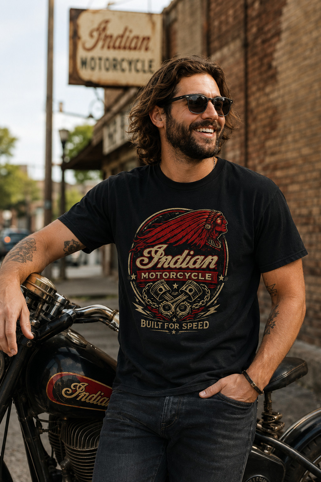 Indian Motorcycle Logo T-Shirt Men’s Heavy Cotton Graphic Tee