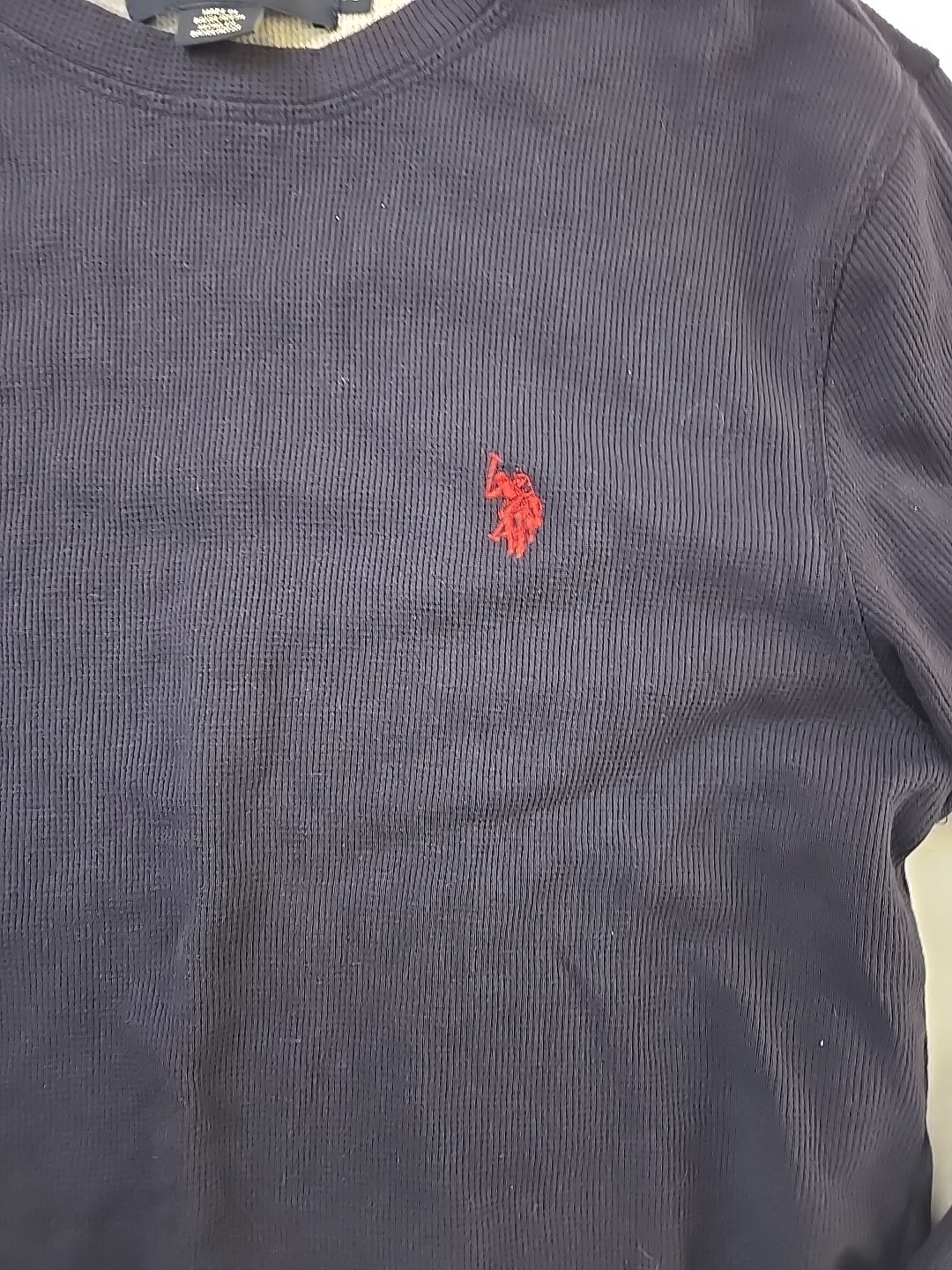 US Polo Assn Thermal Waffle Knit Shirt Mens Sz Medium Navy Blue Red Pony Preppy