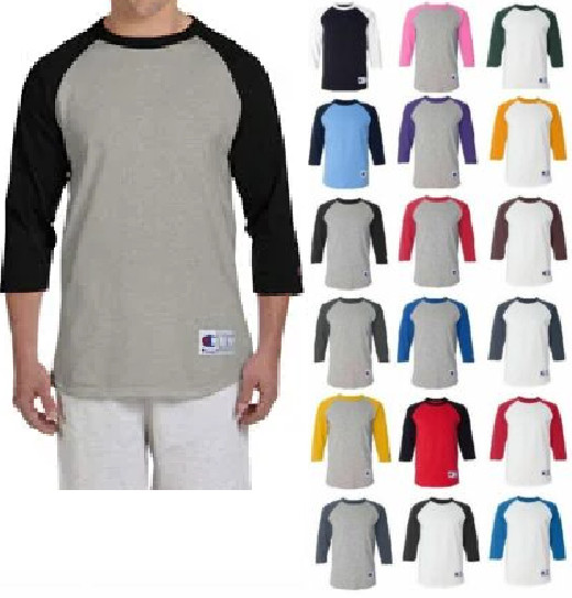 Champion Raglan Baseball Shirt Jersey Mens Tag-less T-Shirt 3/4 Sleeves T137
