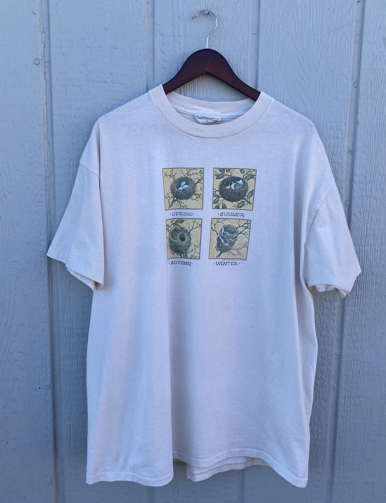 Vintage 90s Nature Seasonal Summer Spring Winter Autumn Xl White Shirt