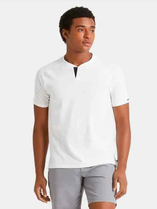 Rhone Men’s Delta Pique Notch Neck Tee T Shirt, GoldFusion Anti-Odor Men SMALL