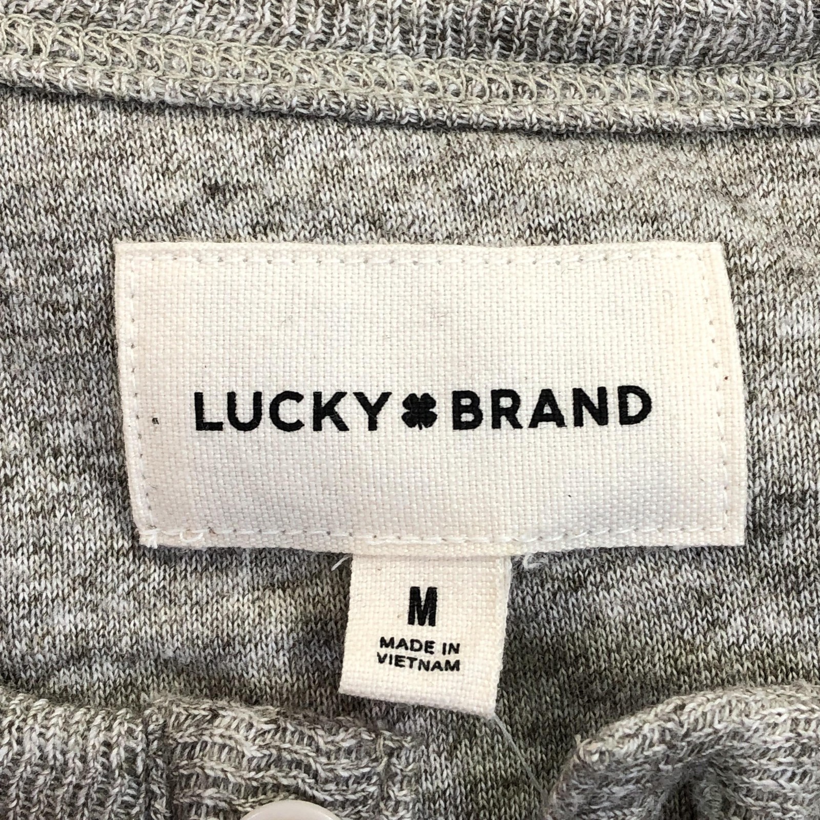 Lucky Brand Shirt Mens Medium Beige Jacquard Henley Long Sleeve Knit Tee Sample