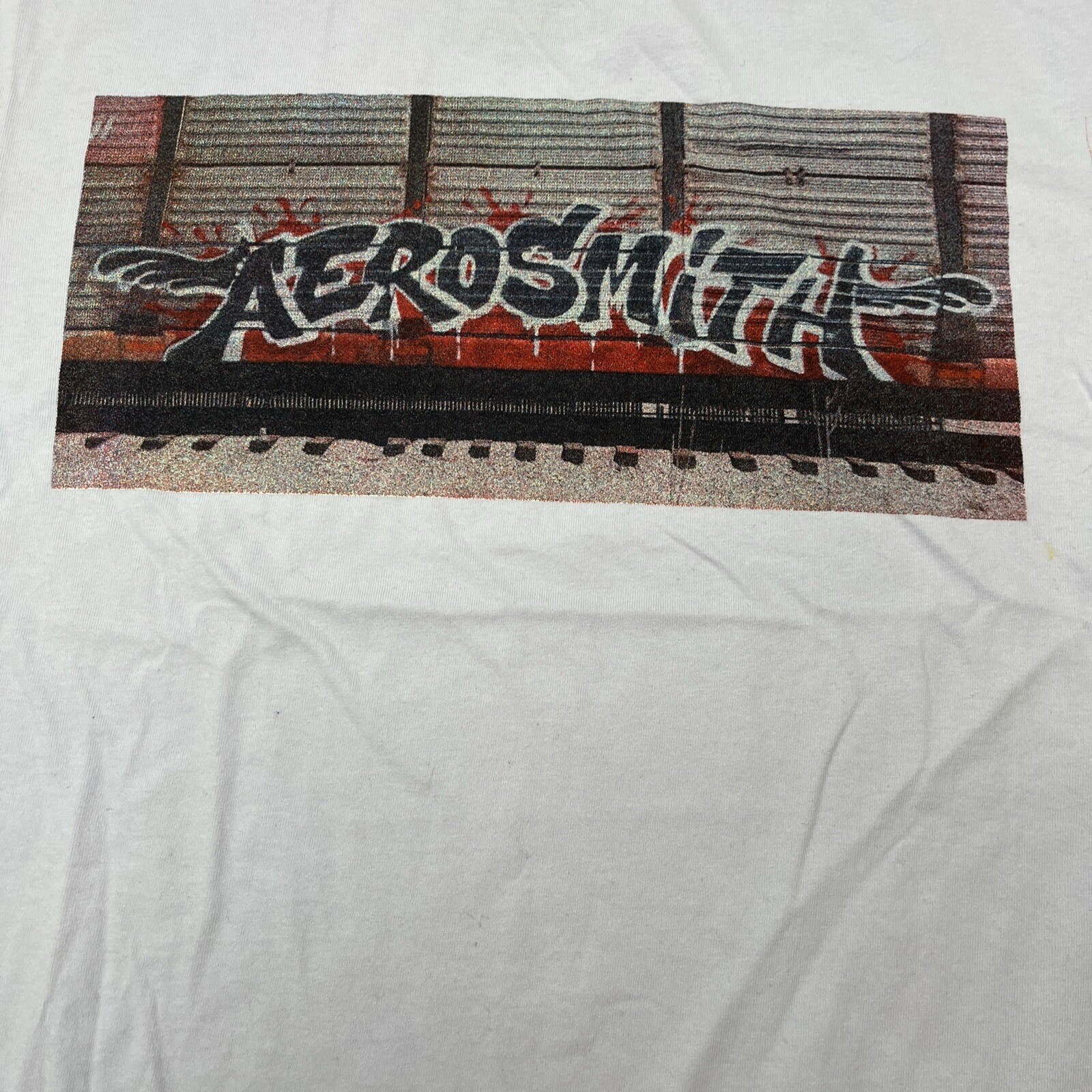 Aerosmith Graffiti Boxcar Graphic T-Shirt Mens Medium White Rock Band Tee 2023