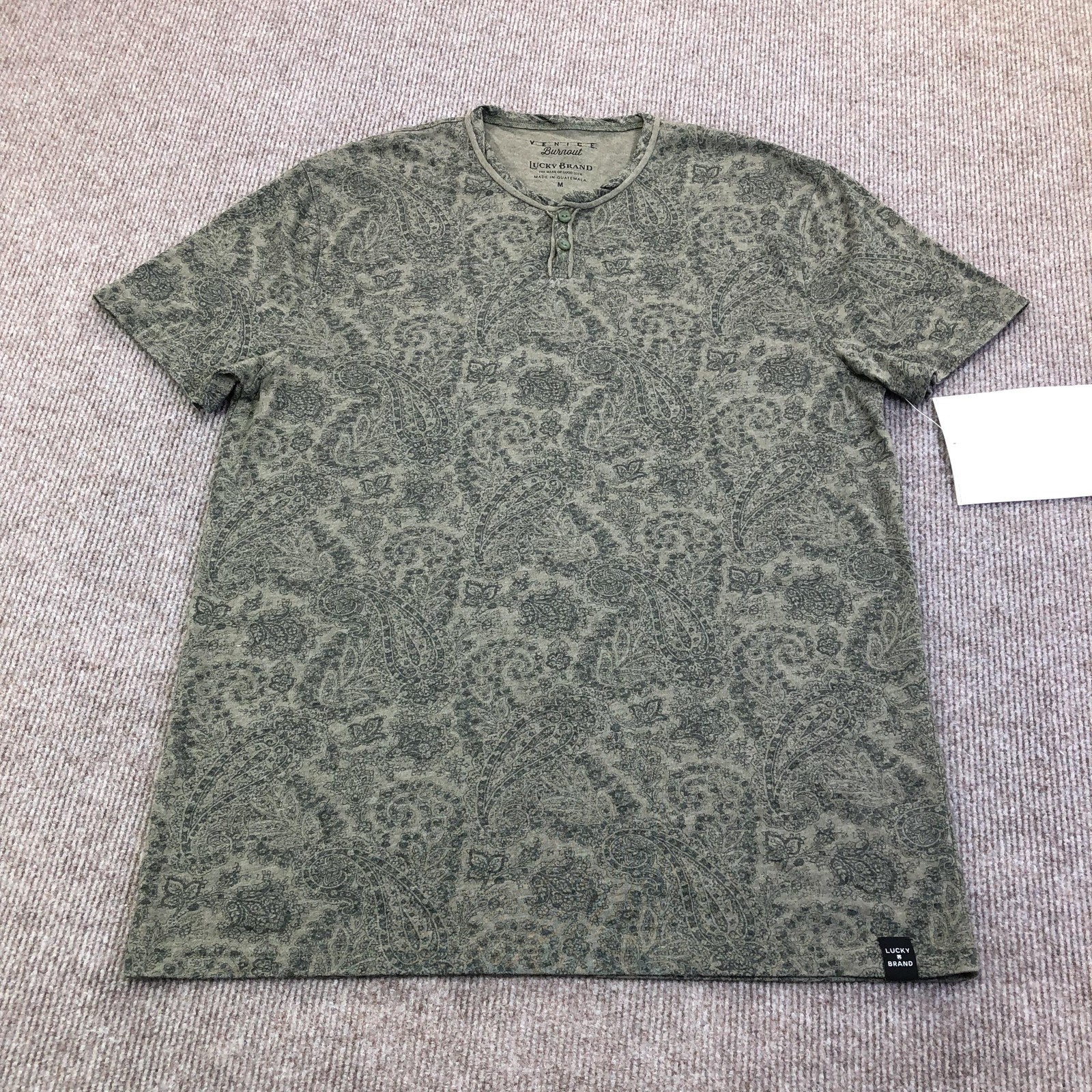 Lucky Brand Shirt Mens Medium Green Venice Burnout Henley Tee Tagless Sample