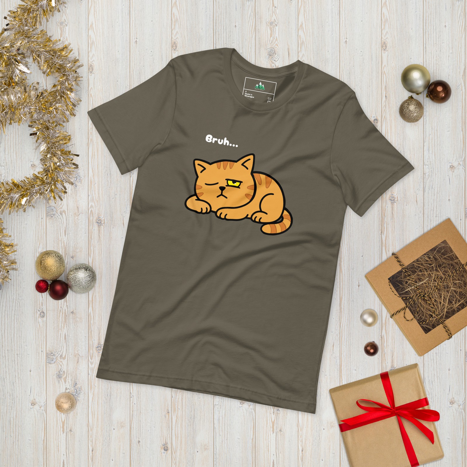Bruh Cat Barty T-Shirt | The Over It Cat Funny Annoyed Orange Tabby Printful Tee