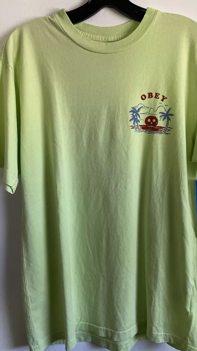 New OBEY Clothing Co Designer Mens Street Style Striped Tee Shirt Size XL Lime