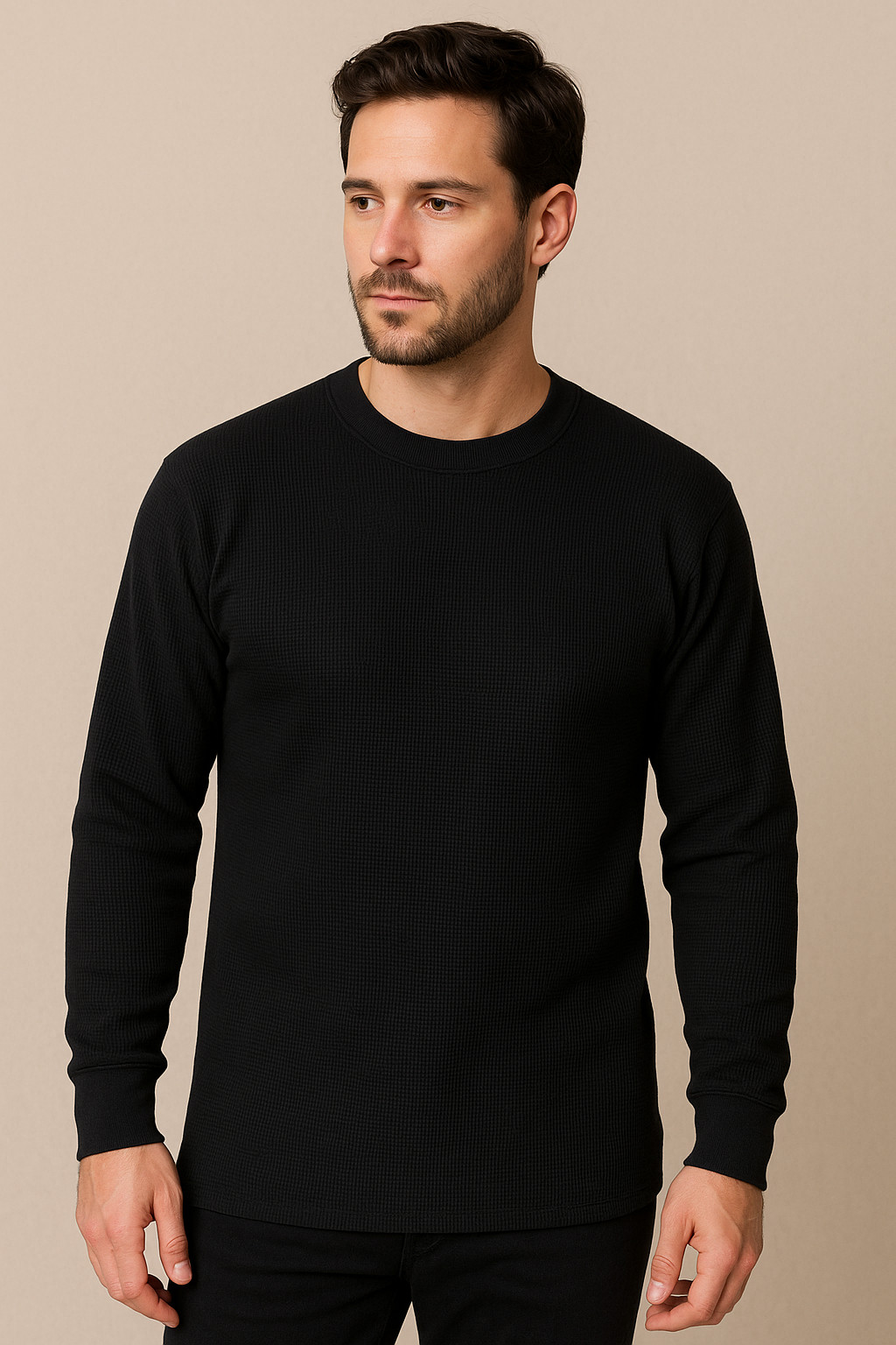 Men’s Cotton Waffle Knit Black Shirt Warm Thermal Top for Winter – Free Shipping