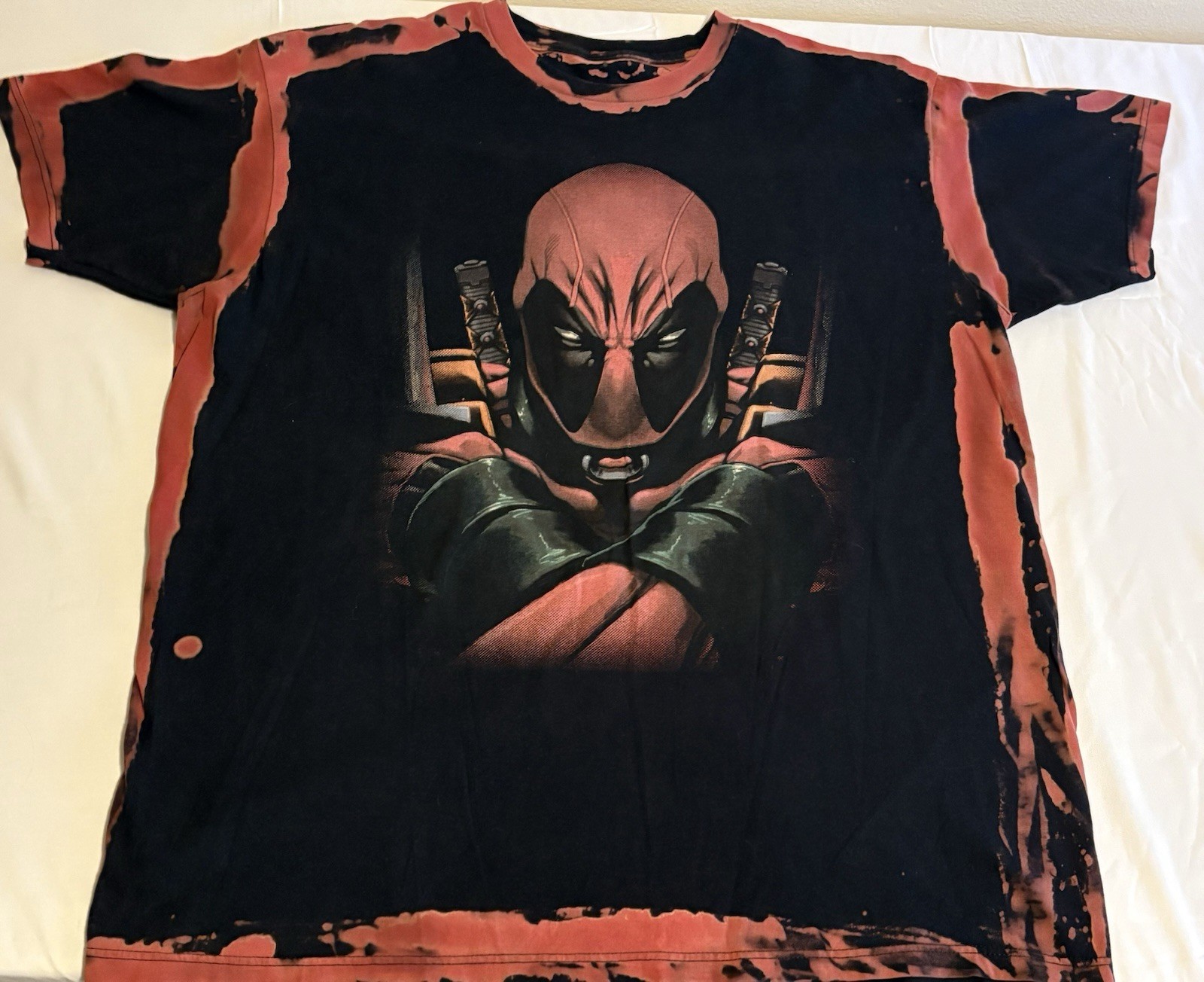 Marvel Deadpool Graphic T-Shirt Black Red Size XL Custom Distressed