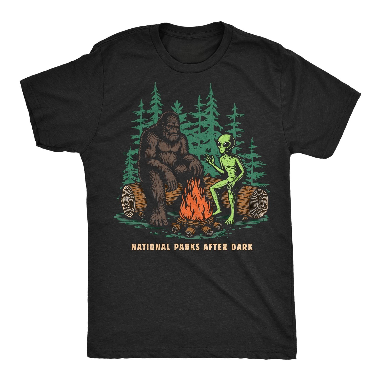 Mens Funny T Shirts After Dark Sarcastic Bigfoot Alien Graphic