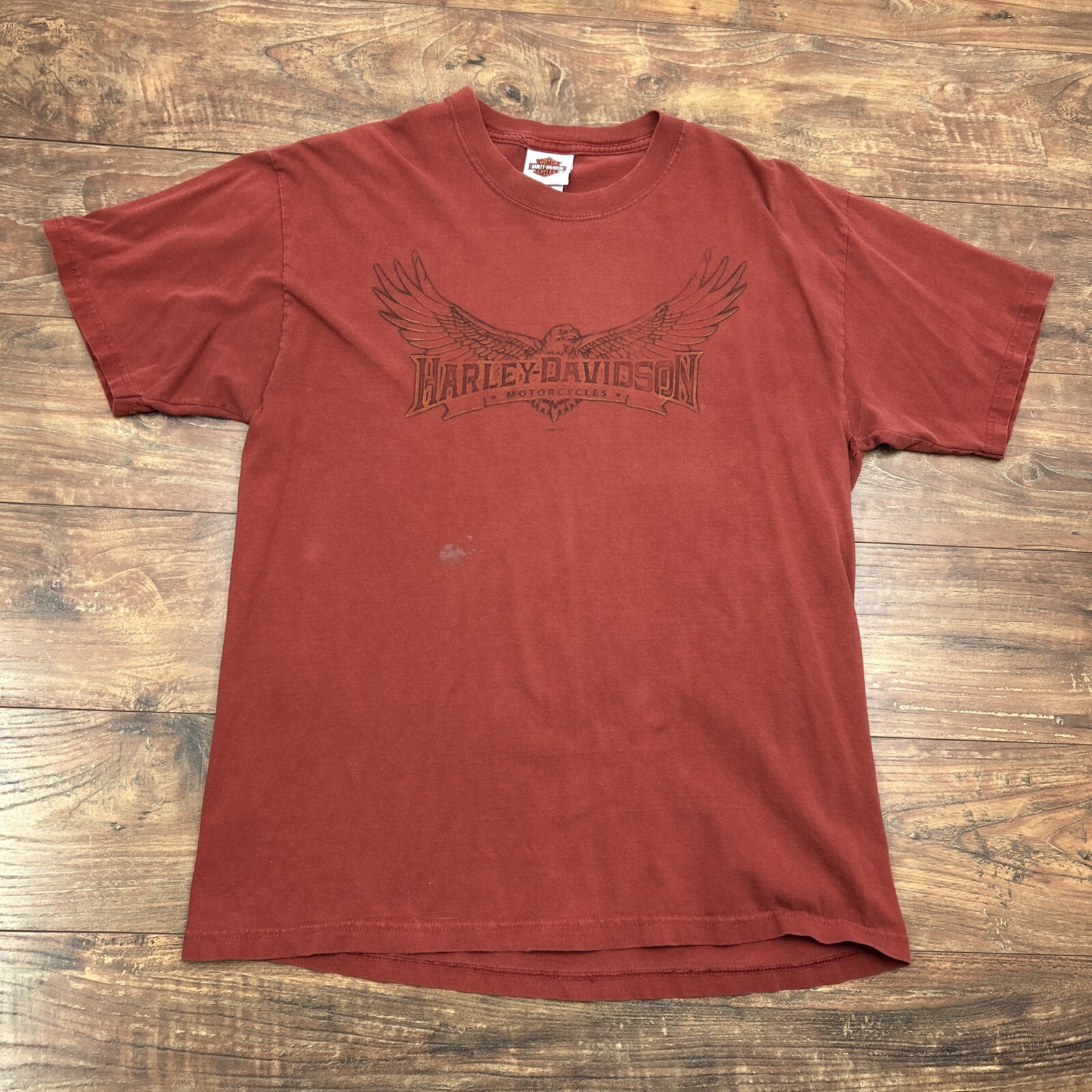 Harley Davidson Graphic T-shirt Rust Orange Mens L 2 Sided Tee Sweetwater Faded