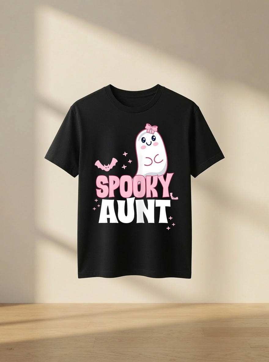 Spooky Aunt Family Cute Pink White Ghost Boo Halloween T-Shirt