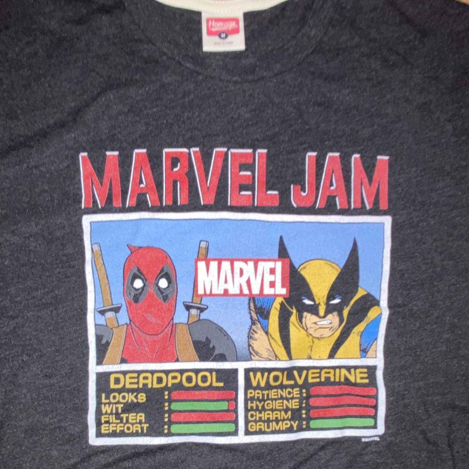 Marvel Deadpool Wolverine Men’s Black T-Shirt Size M Poly Cotton Rayon