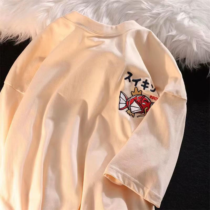 Hip Hop Streetwear T-Shirt Harajuku Japanese Kanji Funny Fish Printed Tshirt 202