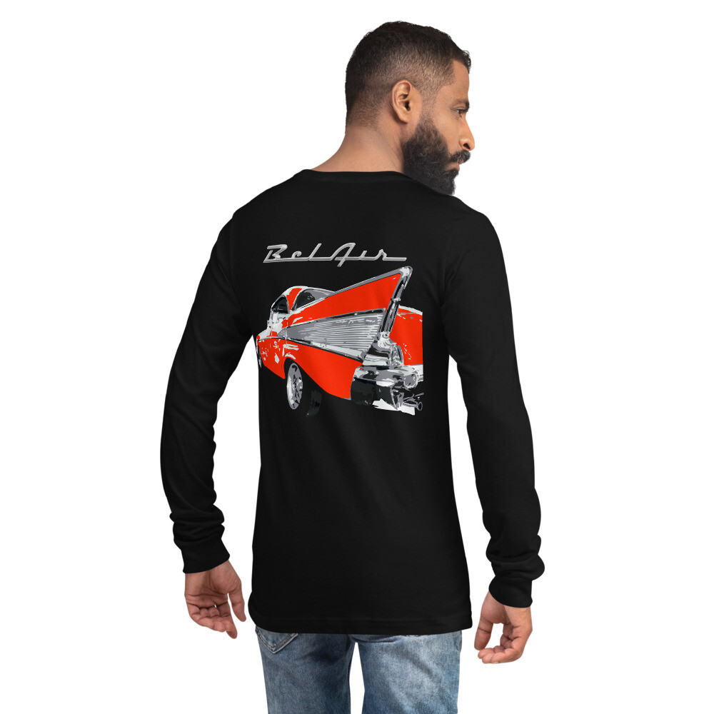 1957 Red 57 Chevy Bel Air Antique Car Classic Cars Unisex Long Sleeve Tee