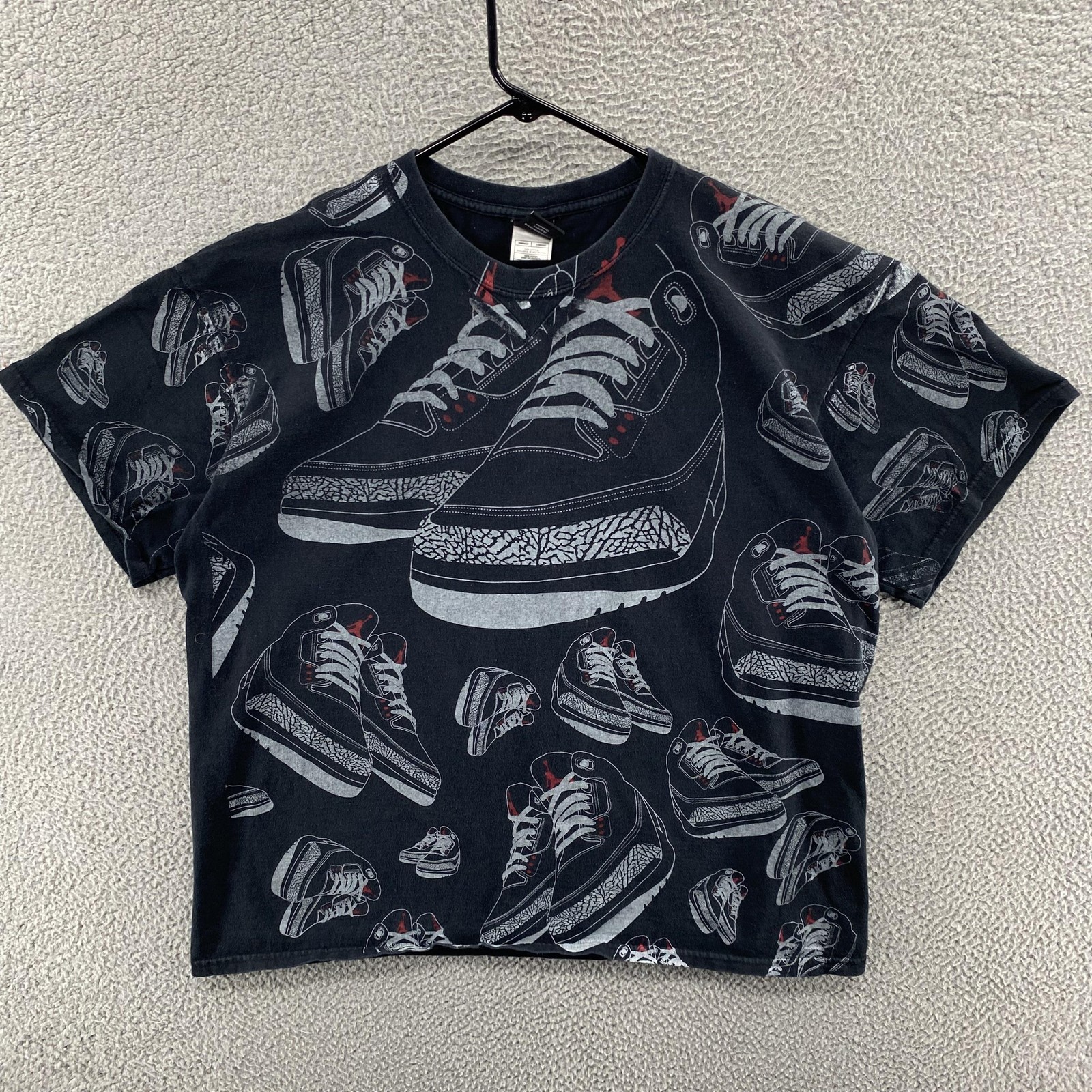 VINTAGE Nike Jordan Shirt Mens XL Black Cement Jordan 3 All Over Print Sneaker
