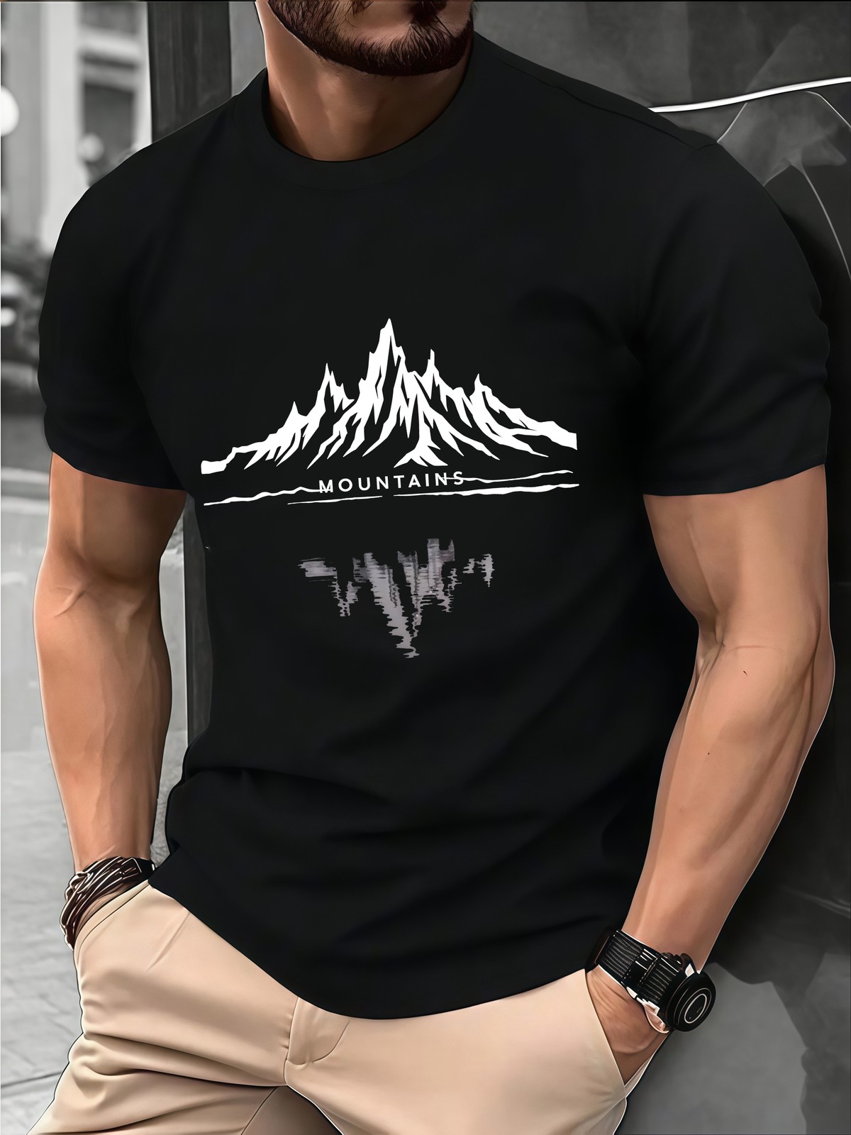 Minimalist Mountain Reflection Graphic T-Shirt Outdoor Nature Scenic Tee