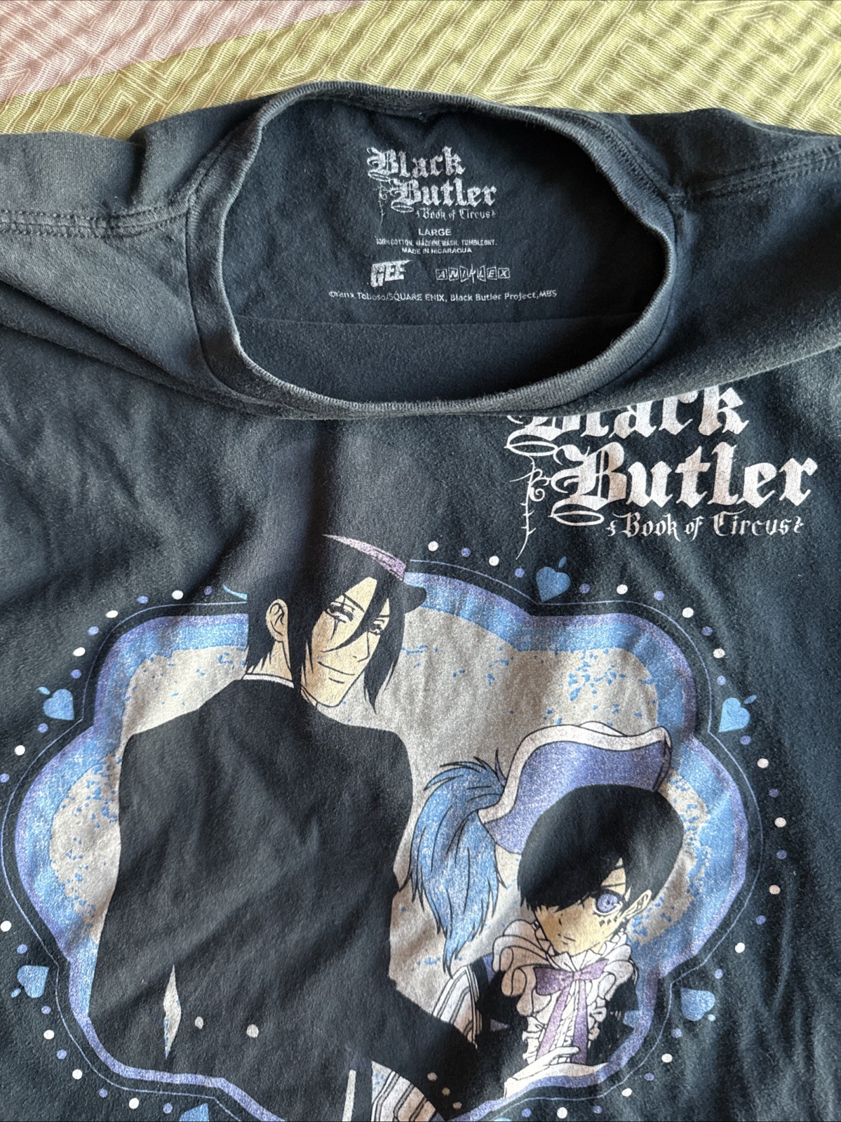 LQQK ANIME Black Butler Book Of Circus Sebastian & Ciel Black T-Shirt L Youth