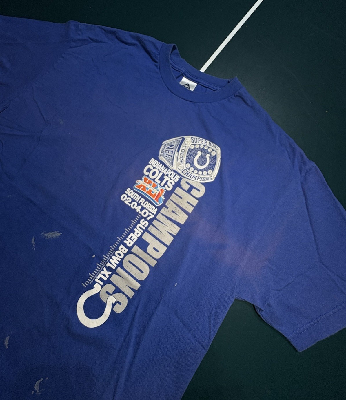 Vintage Indianapolis Colts Superbowl XLI Champions 2007 T Shirt XL Faded Blue