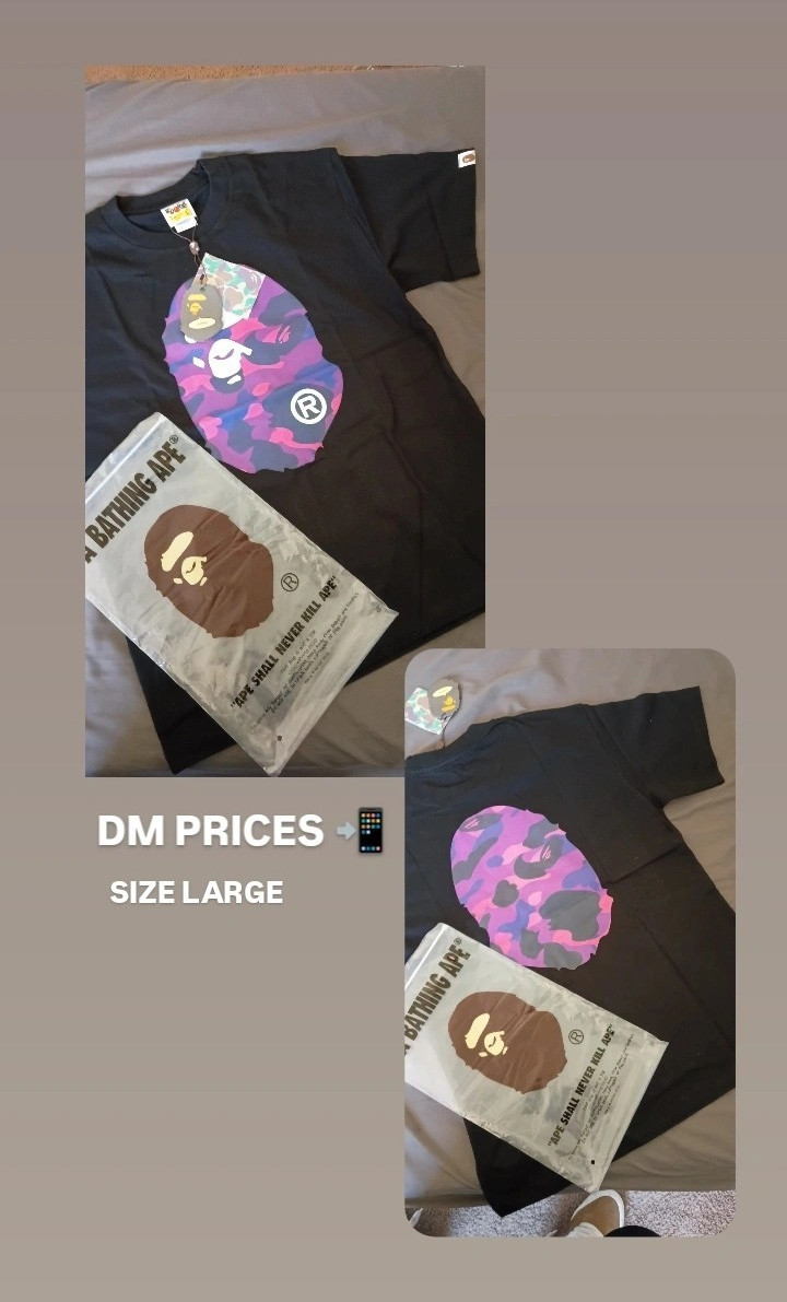 A Bathing Ape BAPE Black Camo Logo Men’s Crew Neck Short Sleeve T-Shirt L