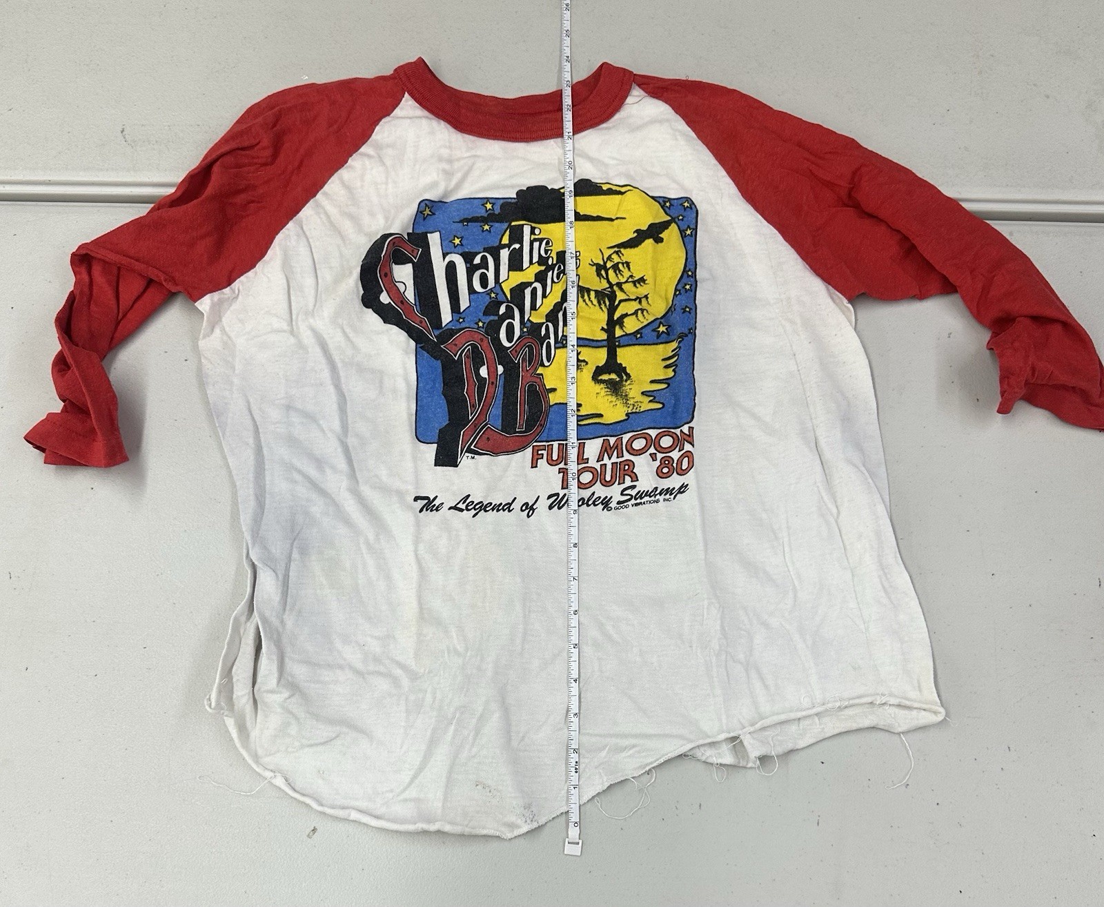 Vintage Charlie Daniels Band 1980 Full Moon Tour T-Shirt (L), 3/4 Sleeve 23×38