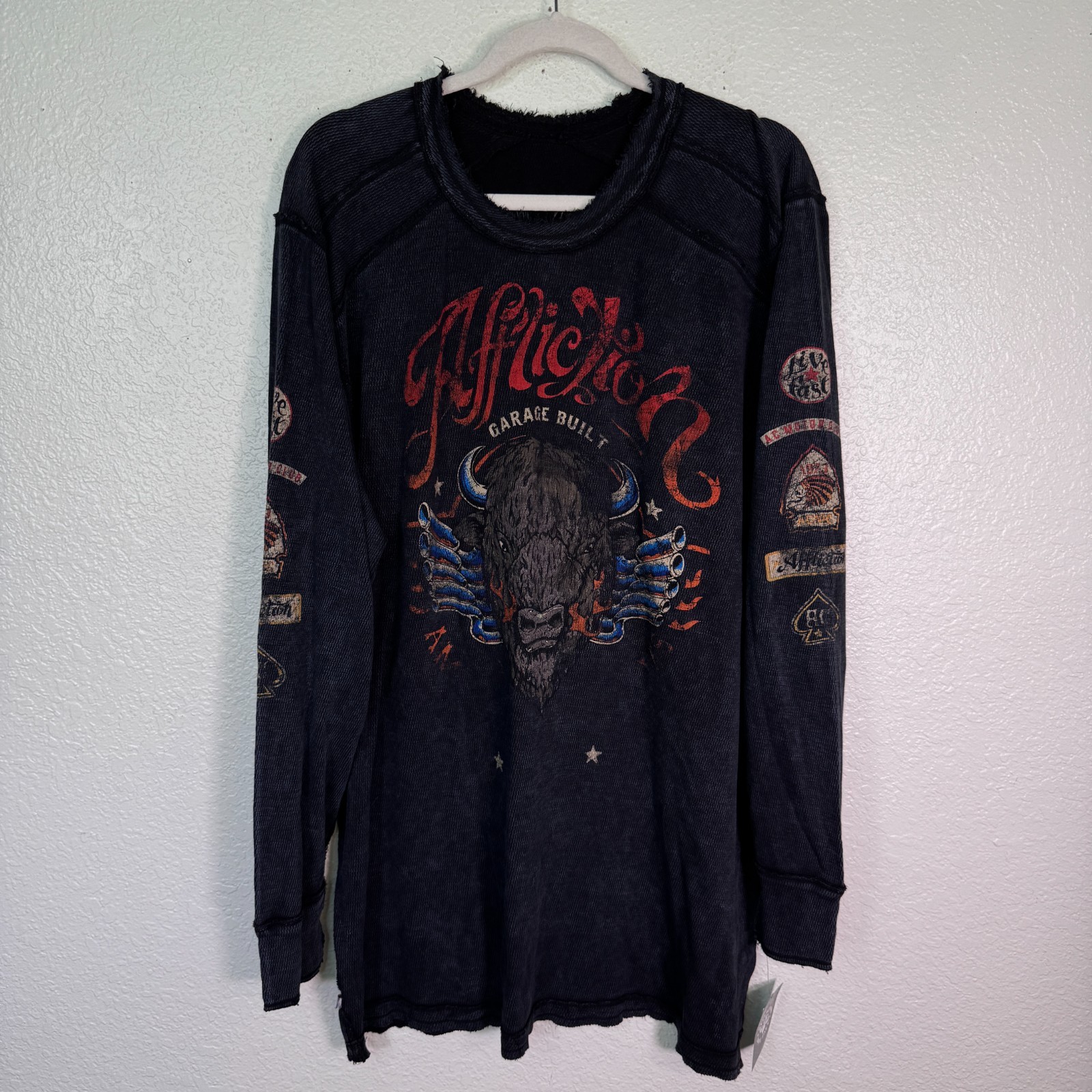 Affliction Thermal Shirt Mens 4X Dakota Hills Reversible Tee Live Fast Y2K NEW
