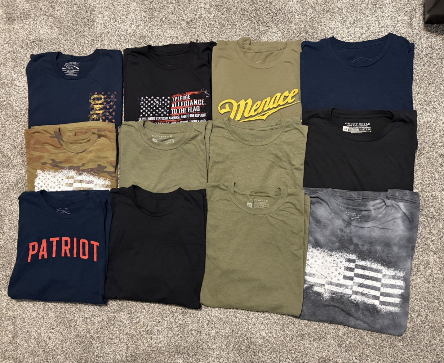 LOT Of 12 Grunt Style T Shirts Size 2XL XXL American Flag Military
