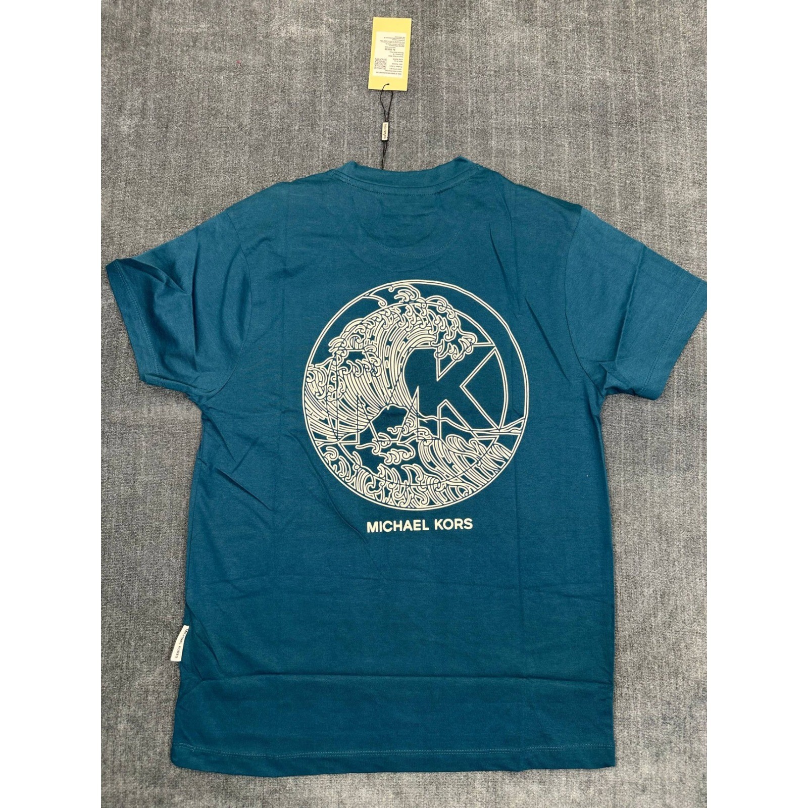 Michael Kors Mens Peacock Blue Graphic Wave Logo T-Shirt M NEW