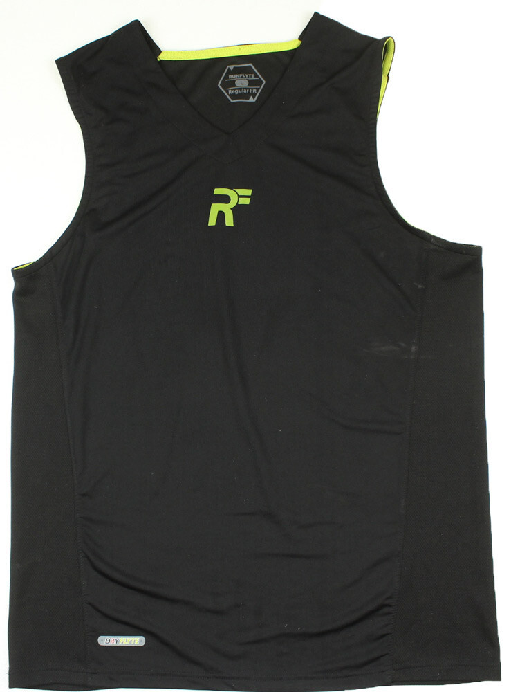Runflyte Mens S M V Neck Sleeveless Shirt Black Poly Sports Running Jogging Mesh