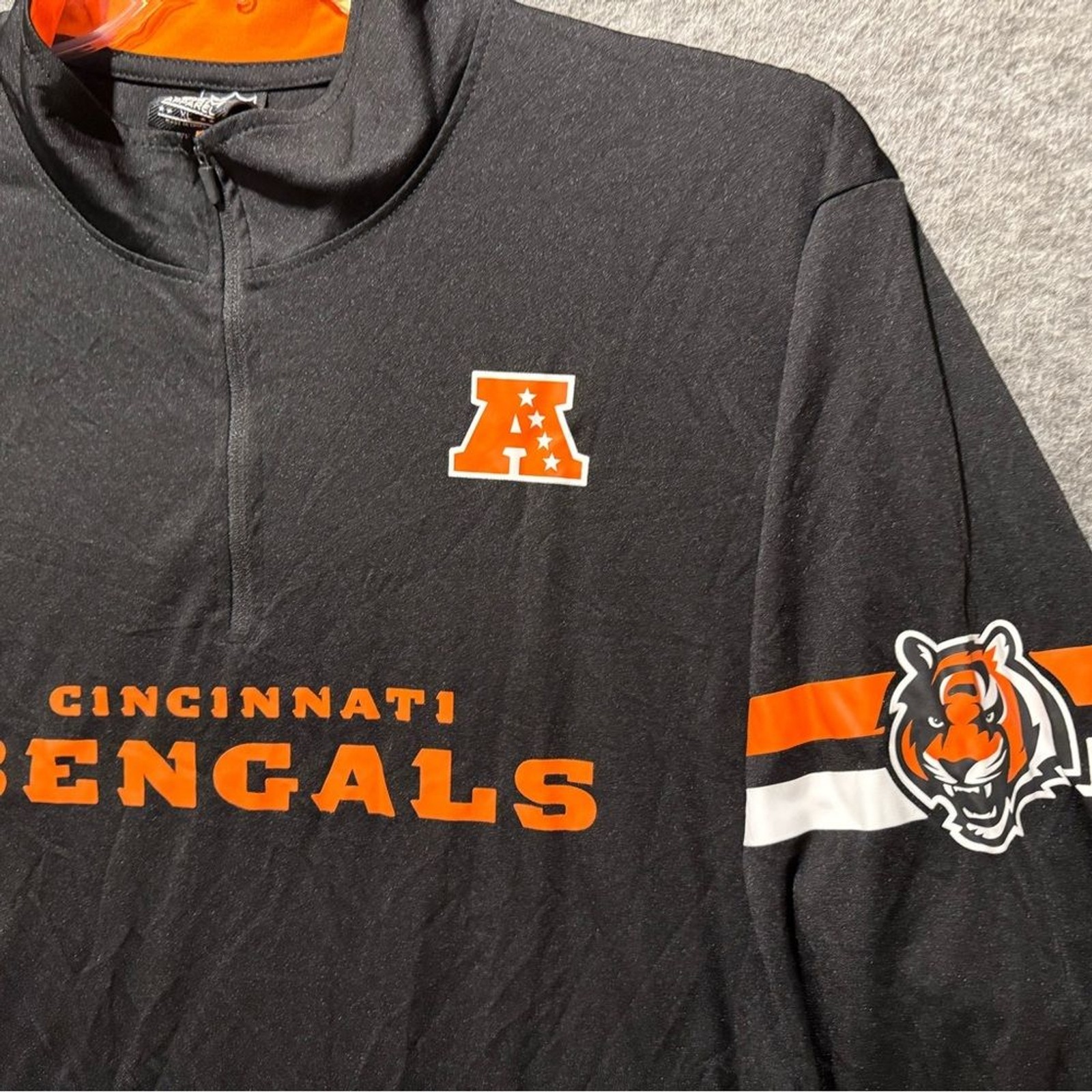 Cincinnati Bengals Pullover 1/4 Zip Tee Shirt Mens XL black NFL Team Lightweight