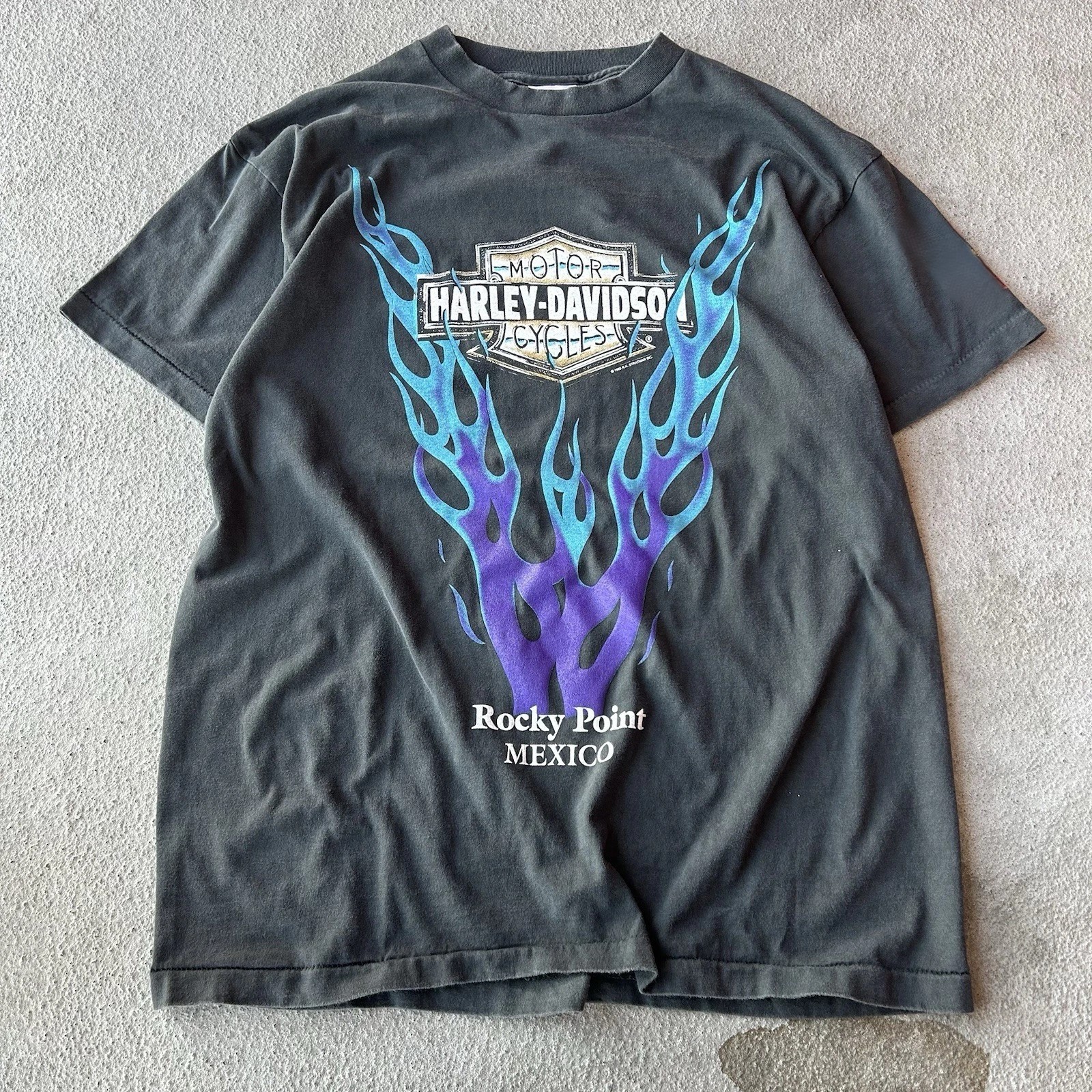 Vintage Motorcycle Brand Blue Flame Style Graphic Black T-Shirt Reprint