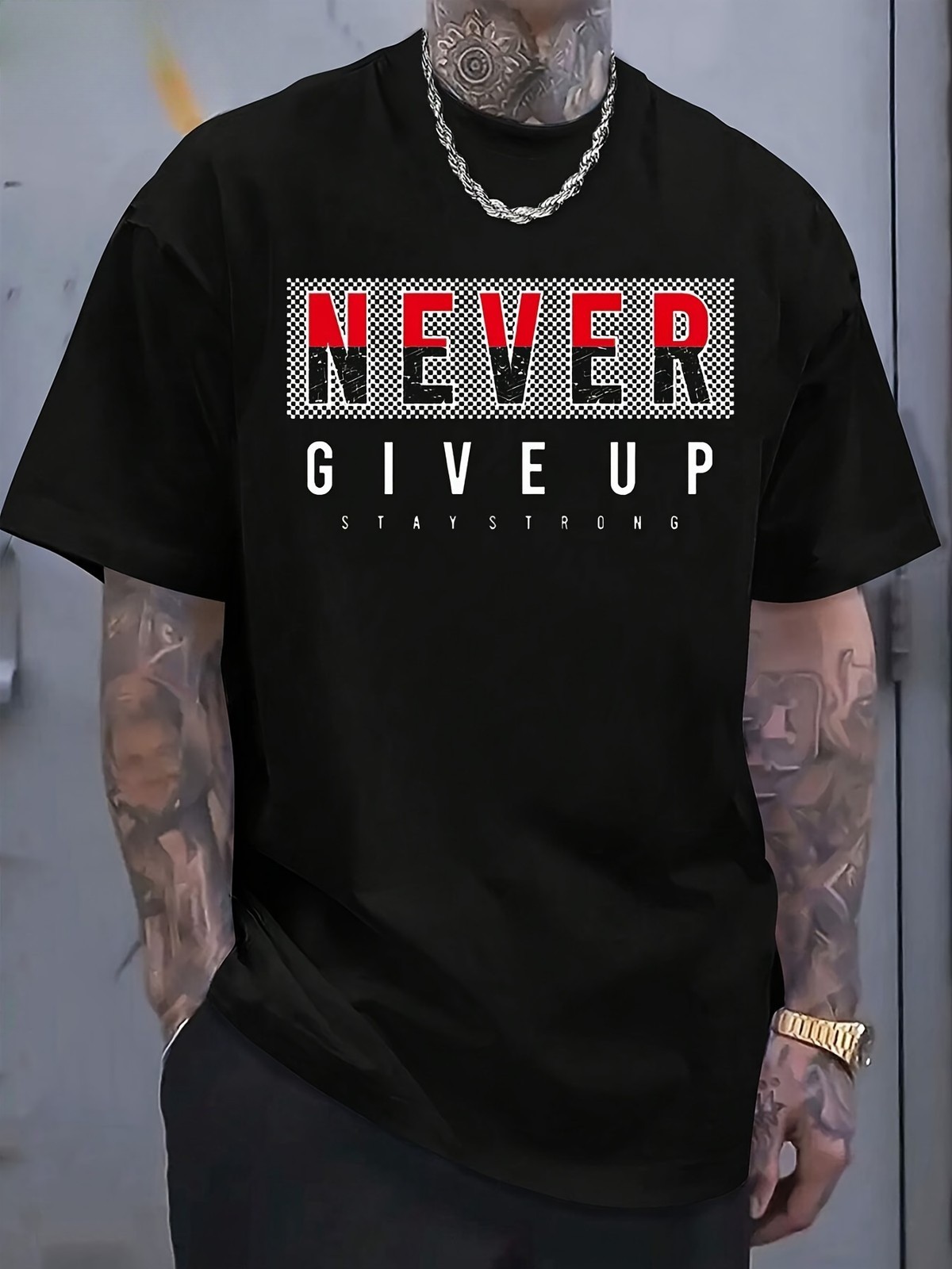 Never Give Up Motivational Graphic T-Shirt Inspirational Streetwear Quote Tee