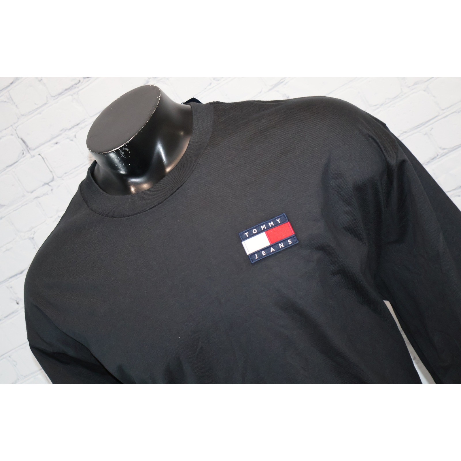 Tommy Hilfiger Jeans Long Sleeve Shirt Mens XL Black Flag Patch Logo NEW