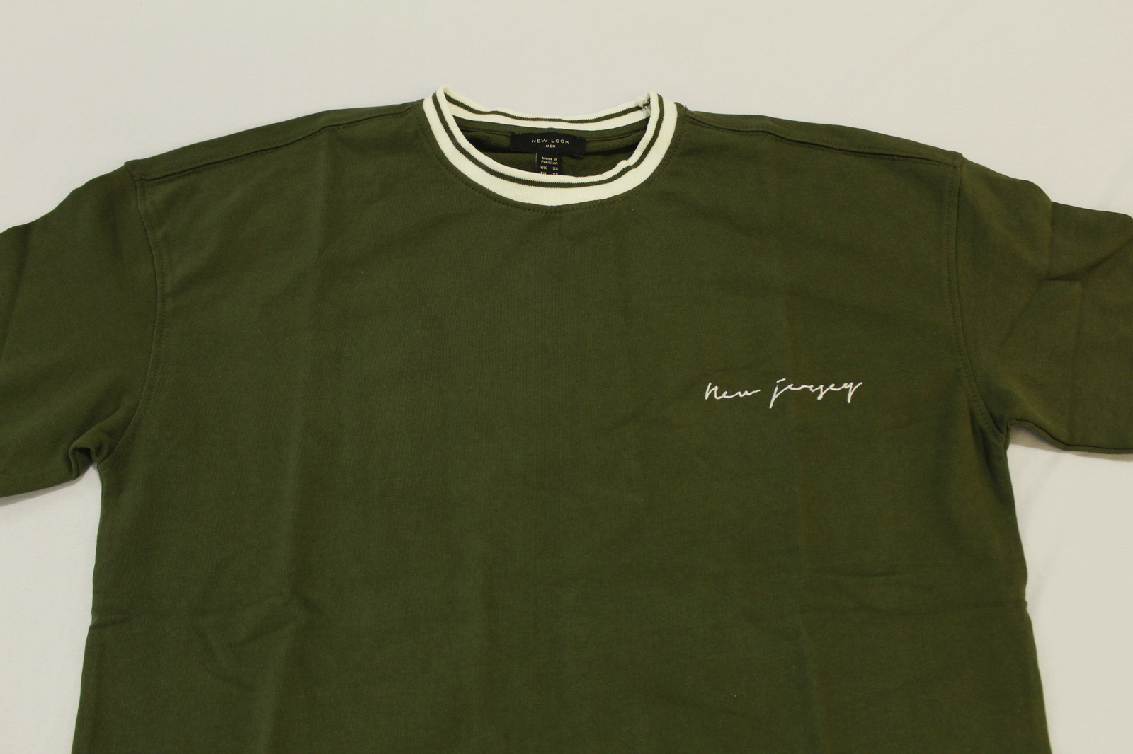 New Look Men’s Round Neck Striped Short Sleeve Sweatshirt JB9 Green Size XS NWT