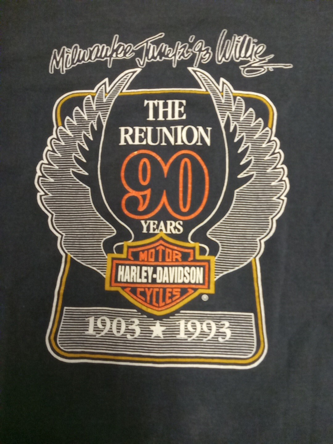 Vintage Harley Davidson 90 Years Reunion T-shirt Holoubek Front Back Print Sz Lg